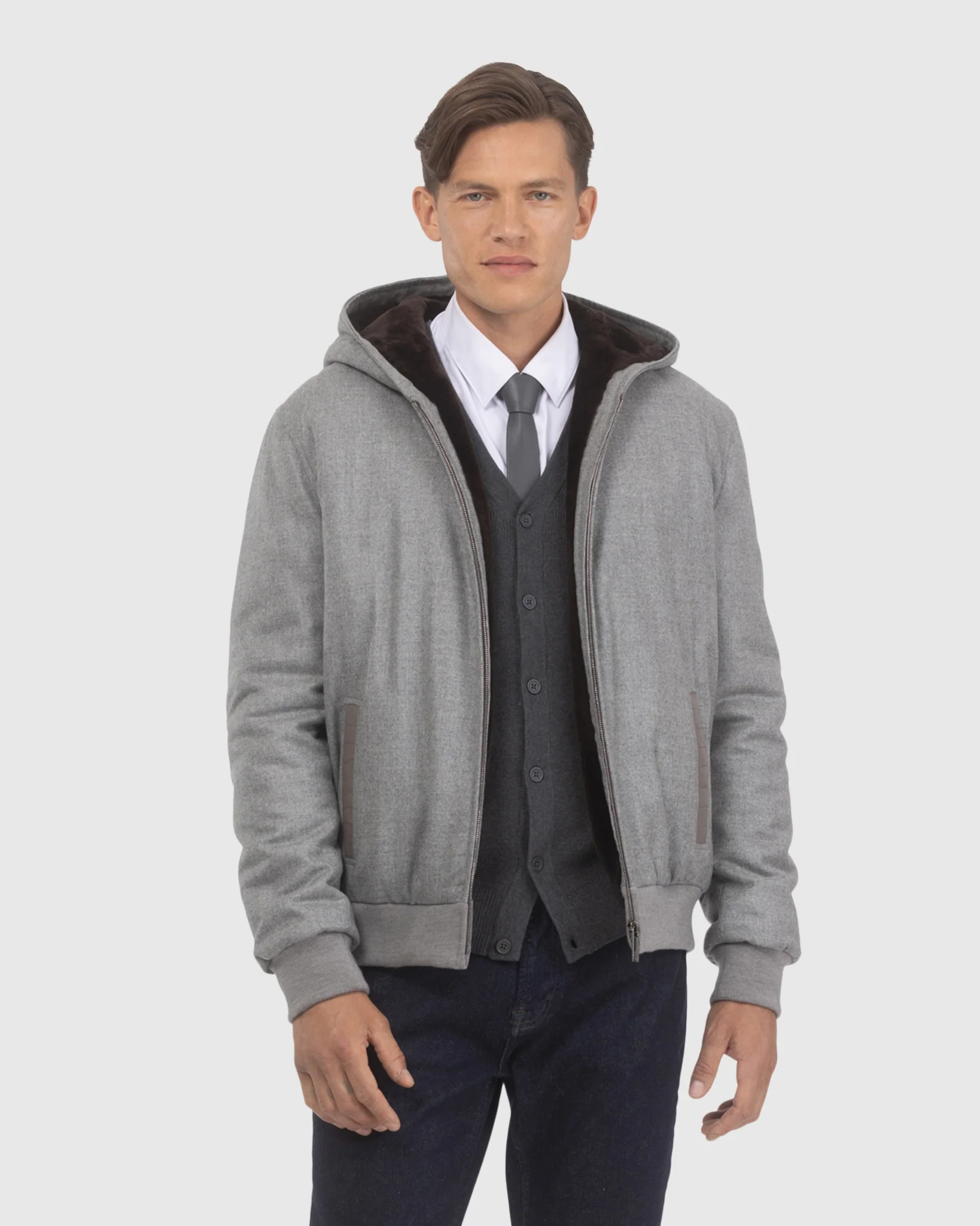 MENS LORO PIANA WOOL AND CASHMERE JACKET WITH SELECT SHEARLING LAMB LINING - Image 11