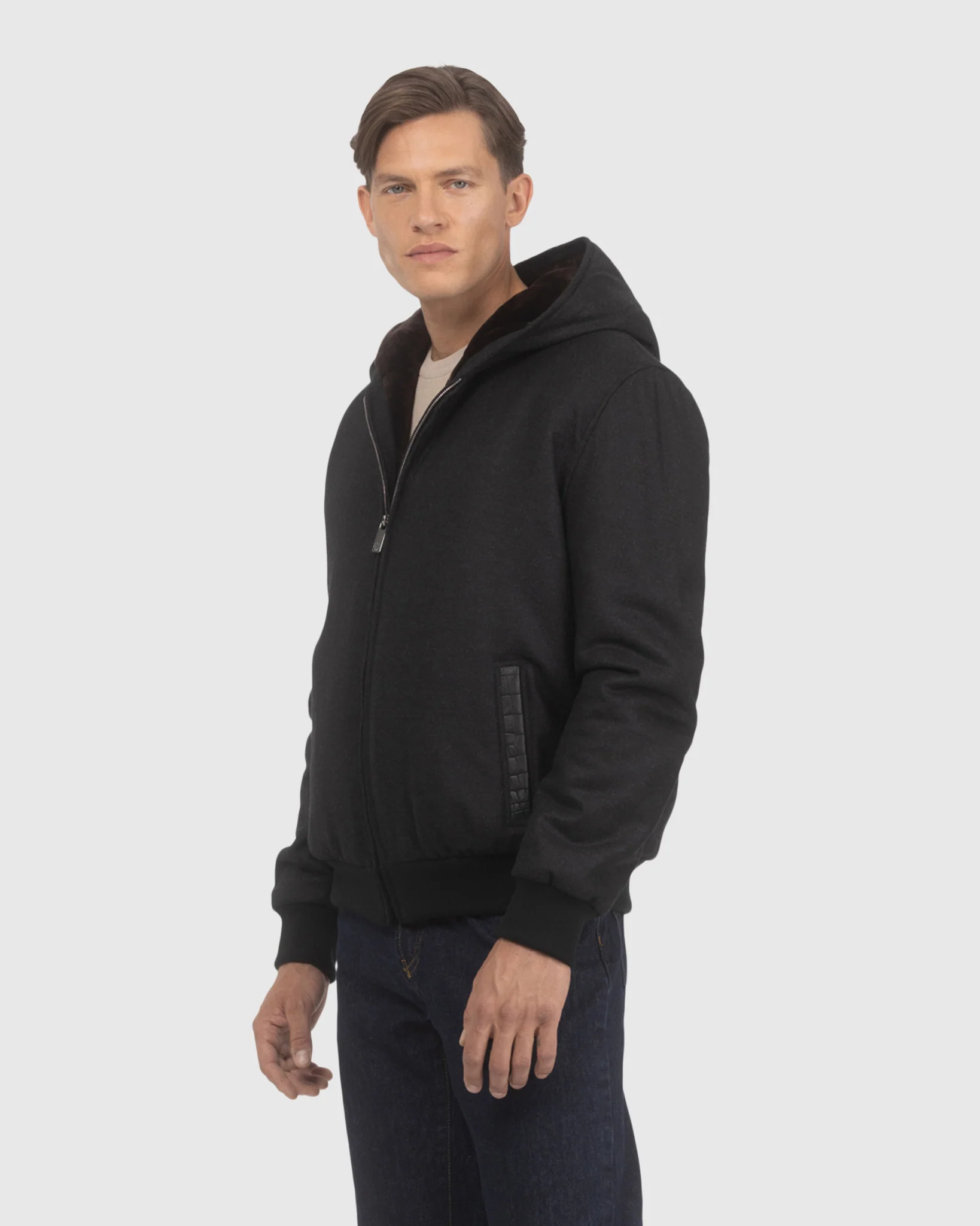 MENS LORO PIANA WOOL AND CASHMERE JACKET WITH SELECT SHEARLING LAMB LINING - Image 3