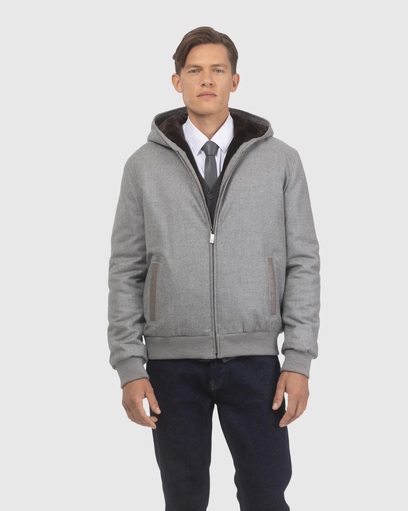 MENS LORO PIANA WOOL AND CASHMERE JACKET WITH SELECT SHEARLING LAMB LINING - Image 9