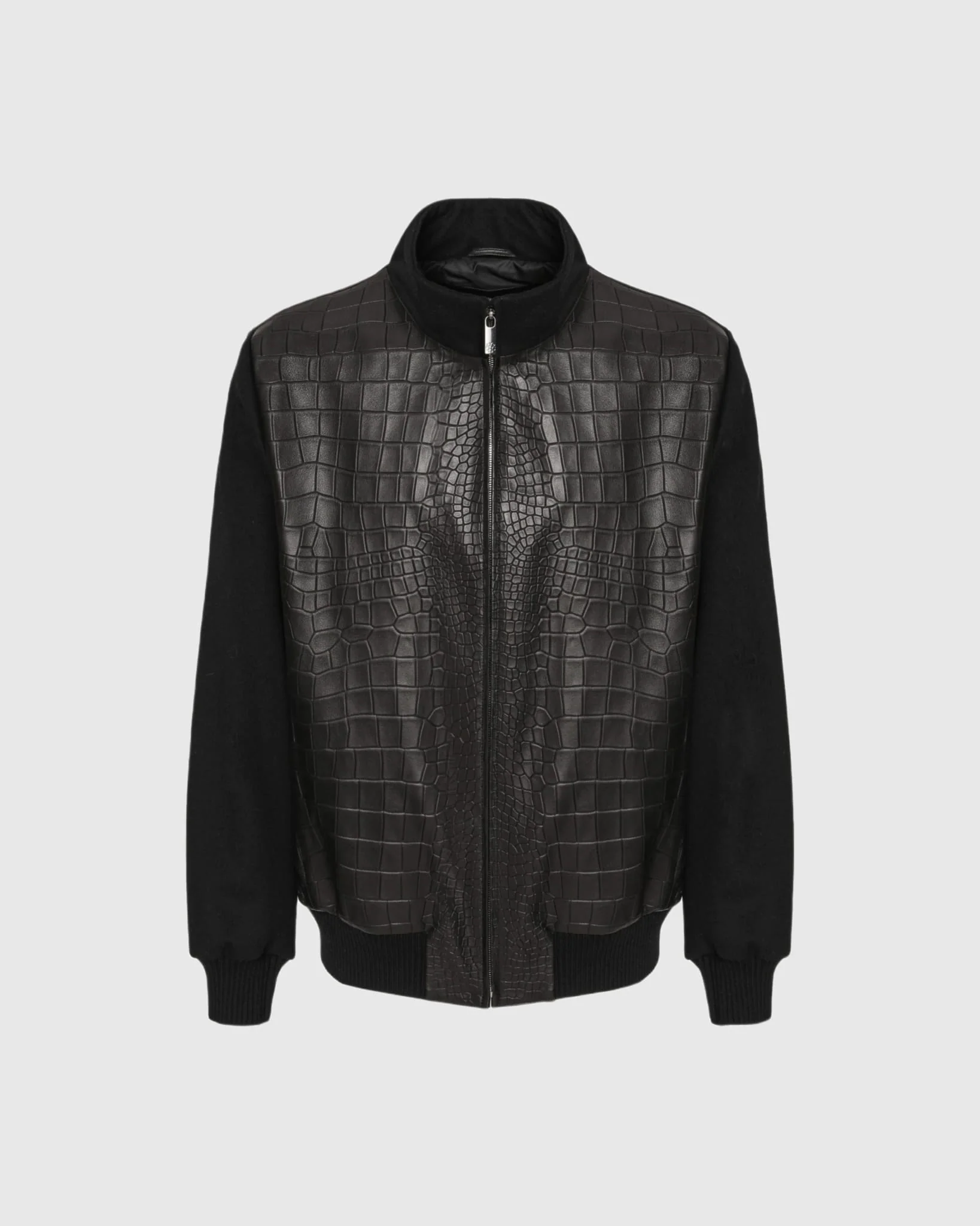 MENS LORO PIANA WOOL JACKET WITH CROCO EMBOSSED NAPPA LEATHER FRONT - Image 12