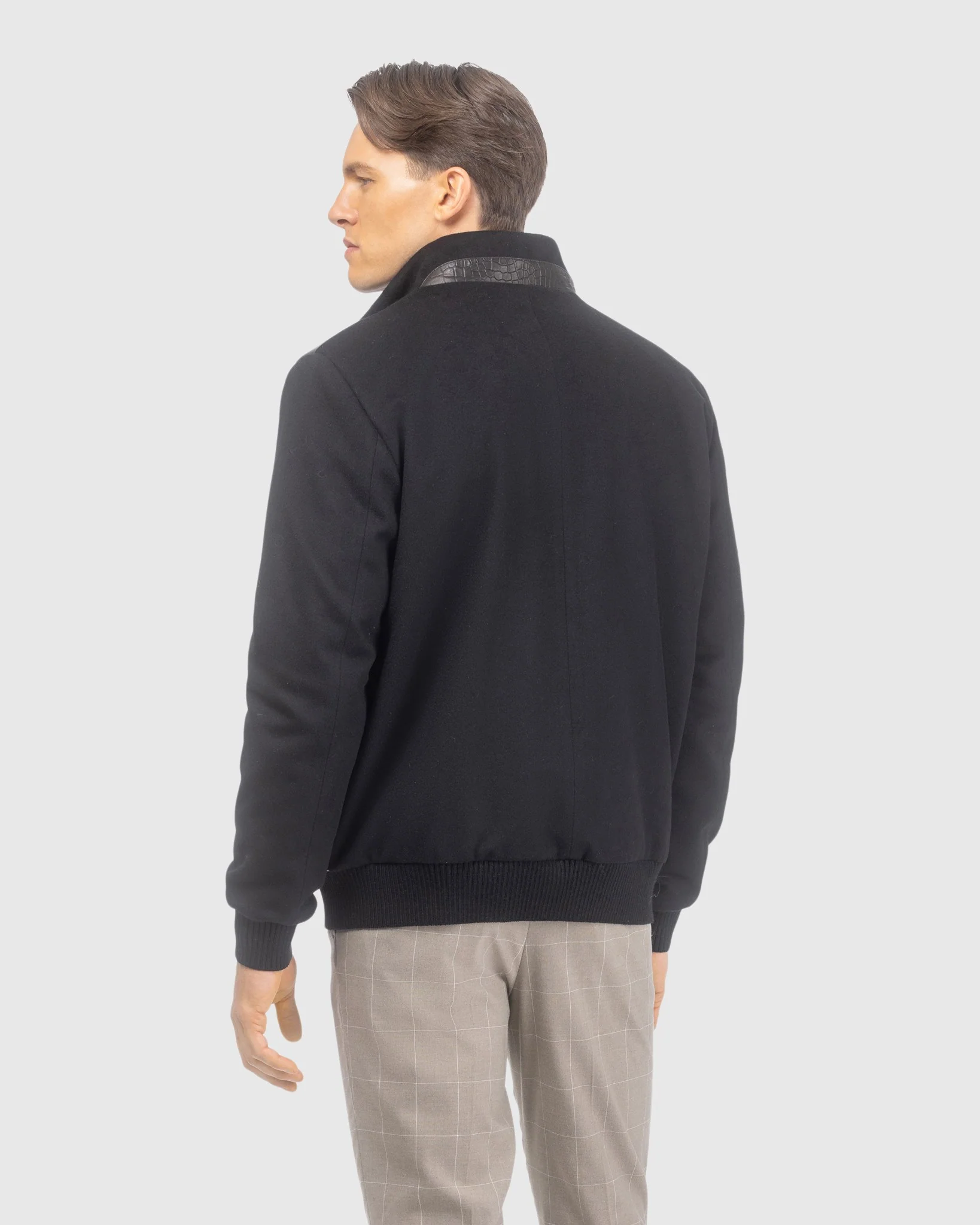 MENS LORO PIANA WOOL JACKET WITH CROCO EMBOSSED NAPPA LEATHER FRONT - Image 4