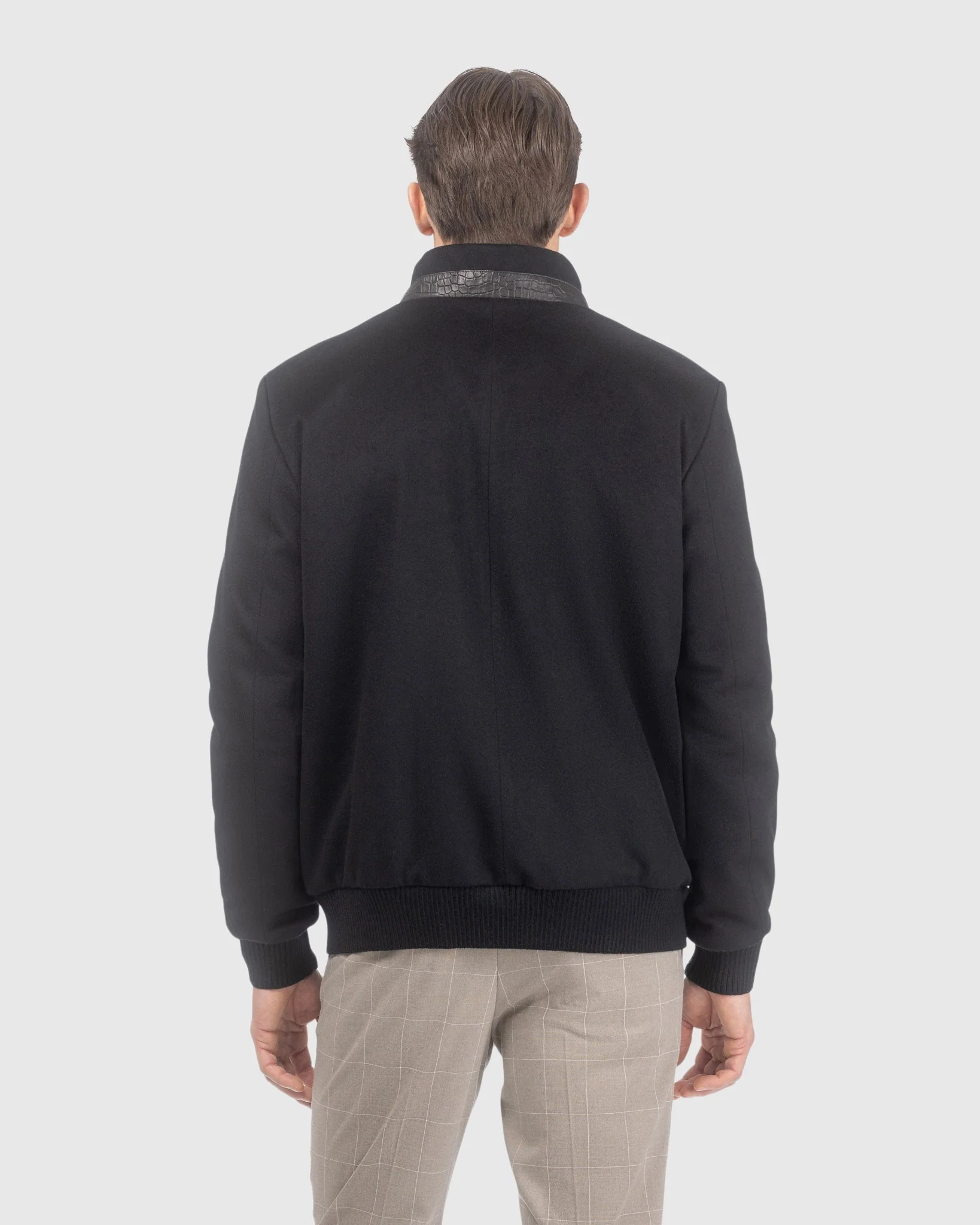 MENS LORO PIANA WOOL JACKET WITH CROCO EMBOSSED NAPPA LEATHER FRONT - Image 5