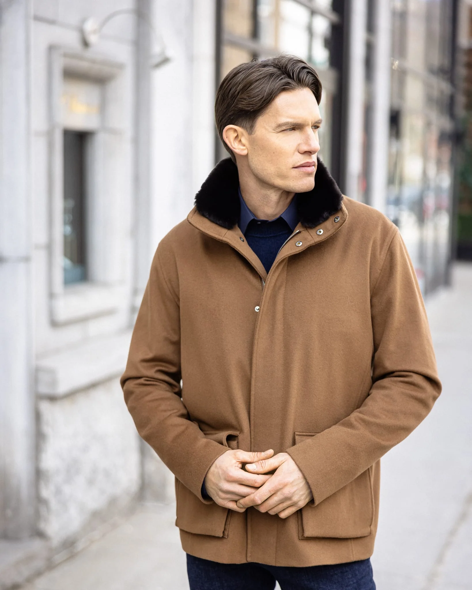 MENS LORO PIANA WOOL JACKET WITH DETACHABLE MERINO SHEARLING LAMB COLLAR - Image 15
