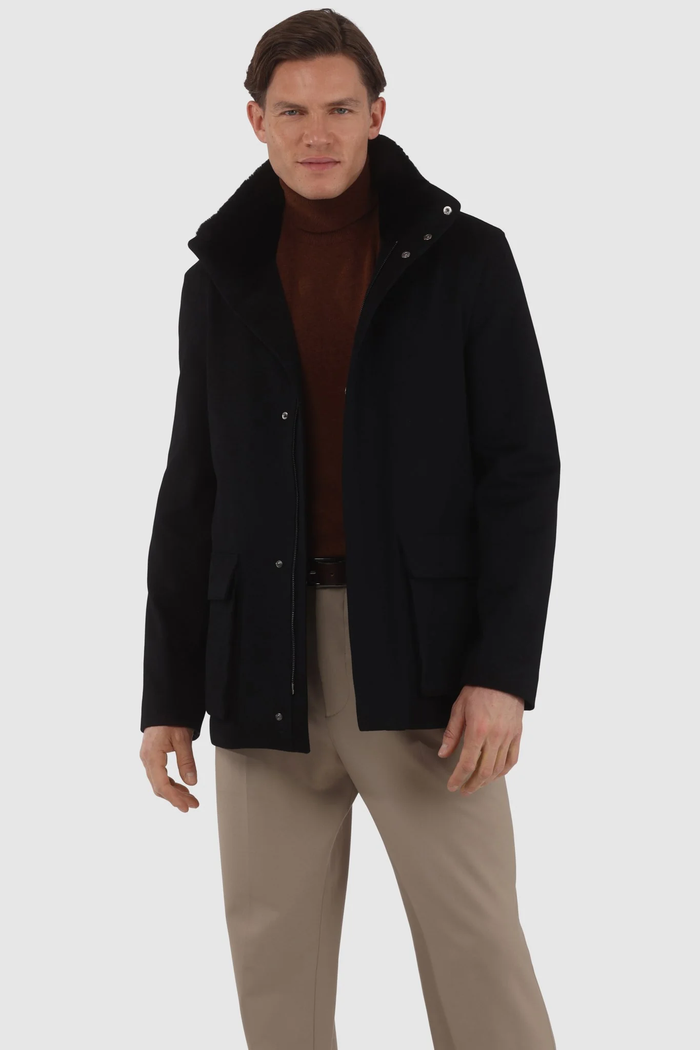 MENS LORO PIANA WOOL JACKET WITH DETACHABLE SELECT SHEARLING LAMB COLLAR - Image 4
