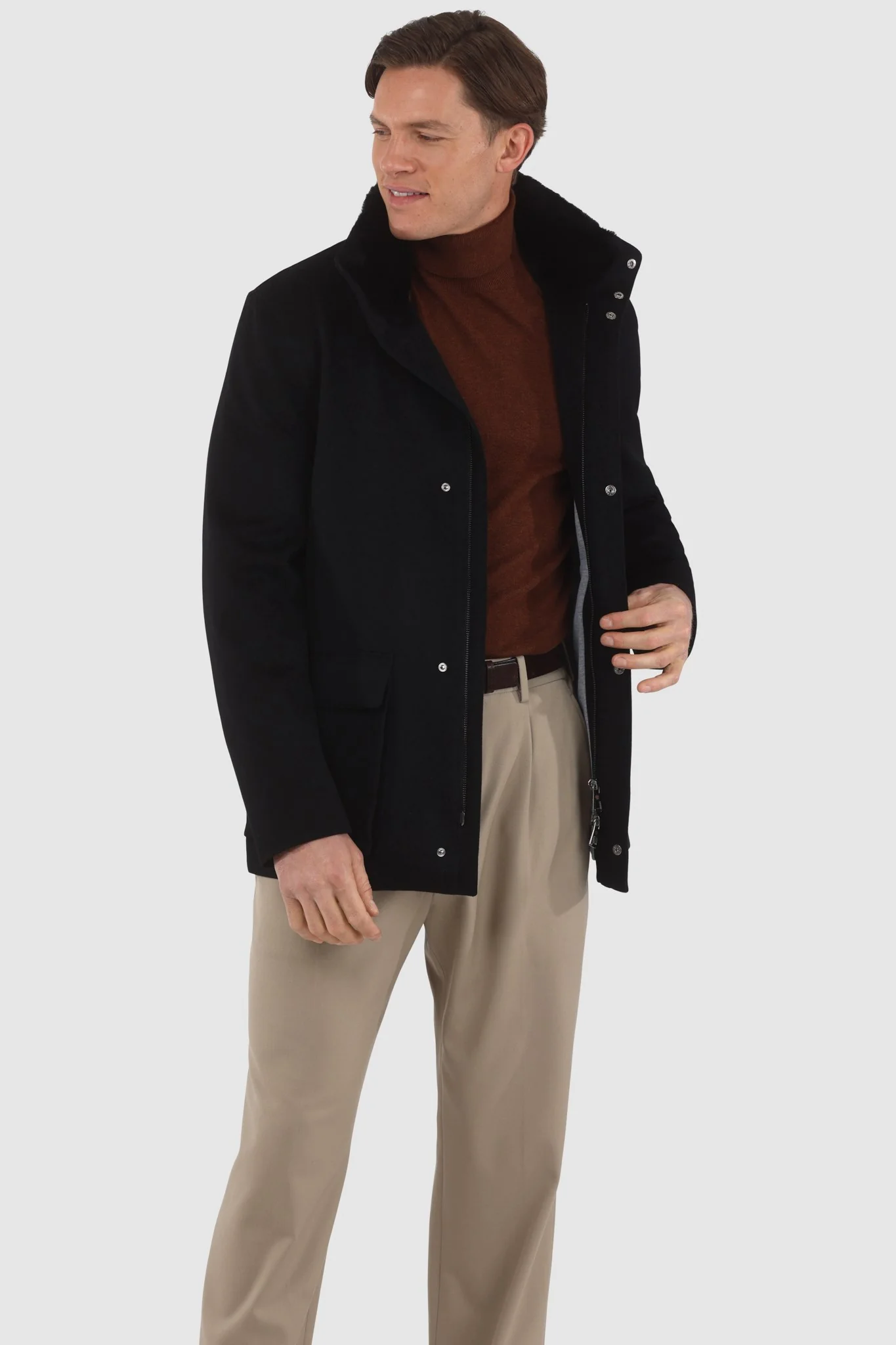 MENS LORO PIANA WOOL JACKET WITH DETACHABLE SELECT SHEARLING LAMB COLLAR - Image 5
