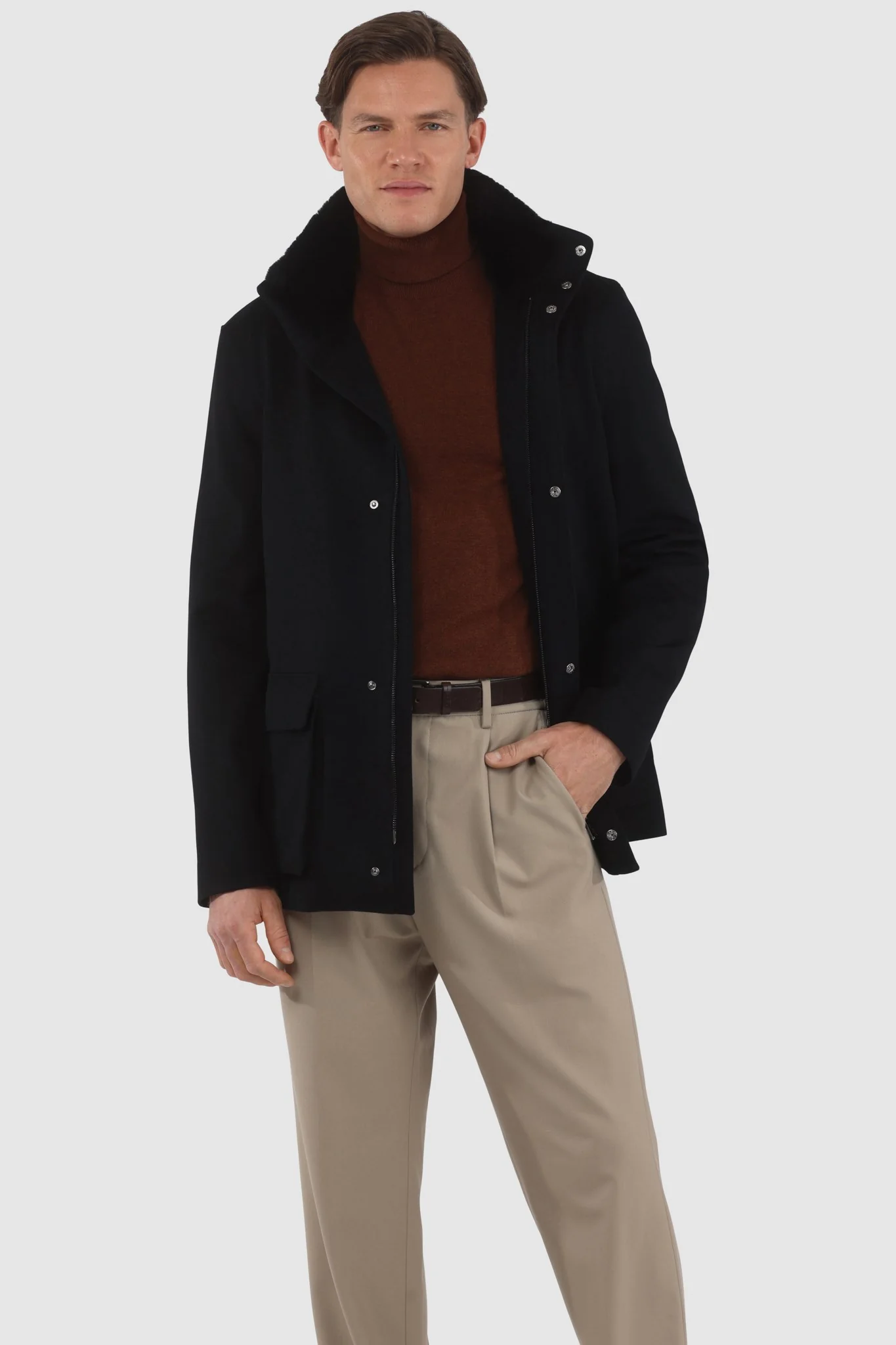 MENS LORO PIANA WOOL JACKET WITH DETACHABLE SELECT SHEARLING LAMB COLLAR - Image 6