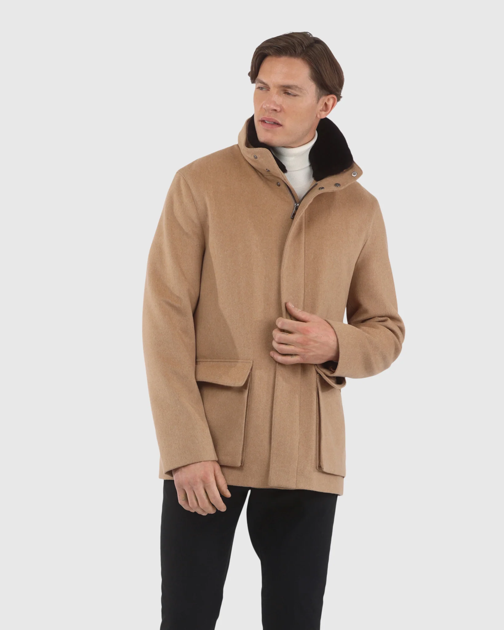 MENS LORO PIANA WOOL JACKET WITH DETACHABLE SELECT SHEARLING LAMB COLLAR - Image 7