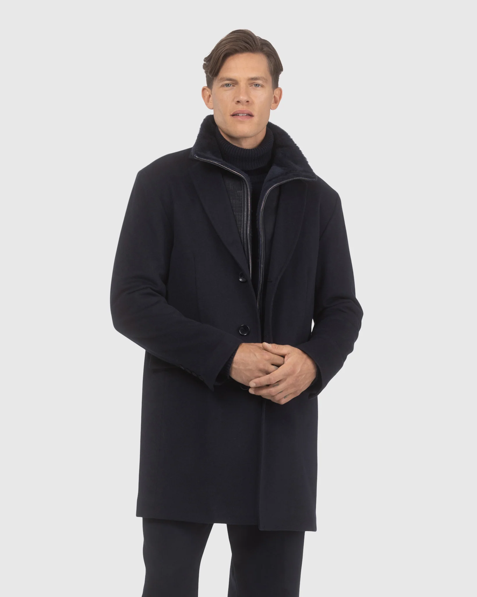 MENS LORO PIANA WOOL SHORT COAT WITH MERINO SHEARLING LAMB TRIM - Image 10