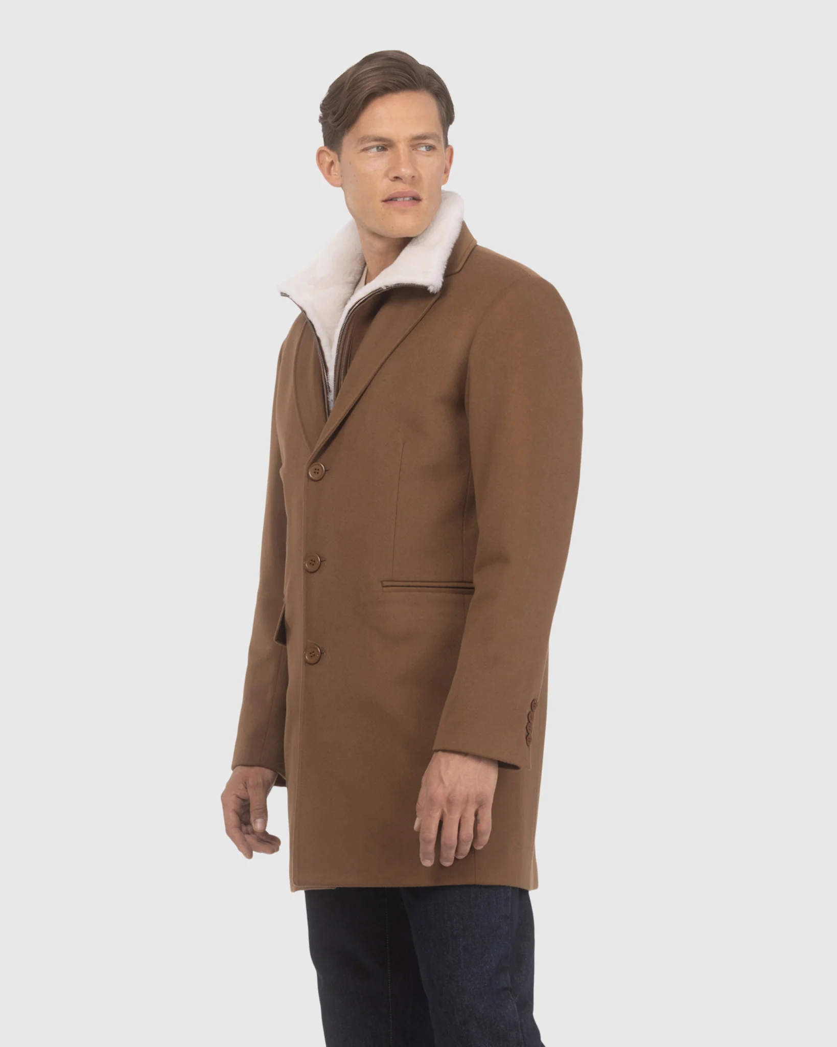 MENS LORO PIANA WOOL SHORT COAT WITH MERINO SHEARLING LAMB TRIM - Image 3