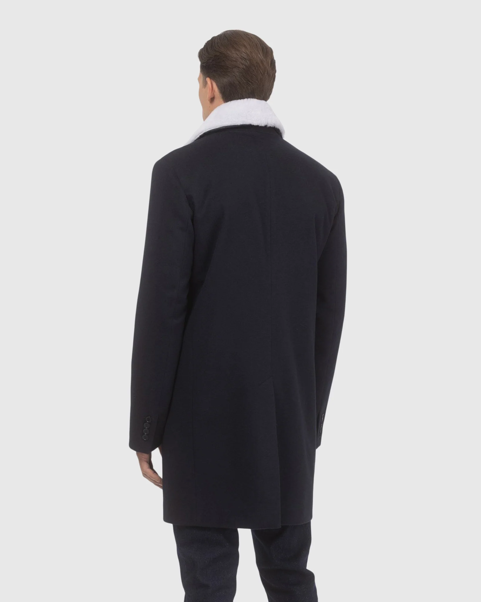 MENS LORO PIANA WOOL SHORT COAT WITH MERINO SHEARLING LAMB TRIM - Image 11