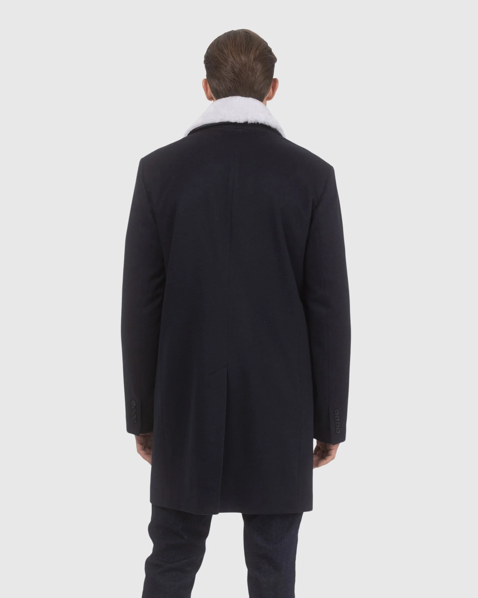 MENS LORO PIANA WOOL SHORT COAT WITH MERINO SHEARLING LAMB TRIM - Image 12
