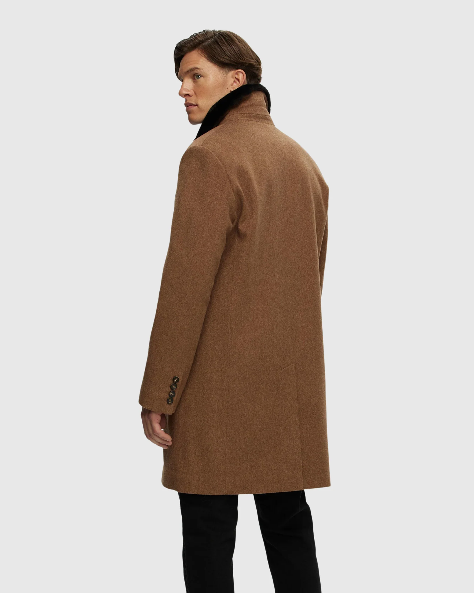 MENS LORO PIANA WOOL SHORT COAT WITH SHEARLING LAMB COLLAR - Image 3