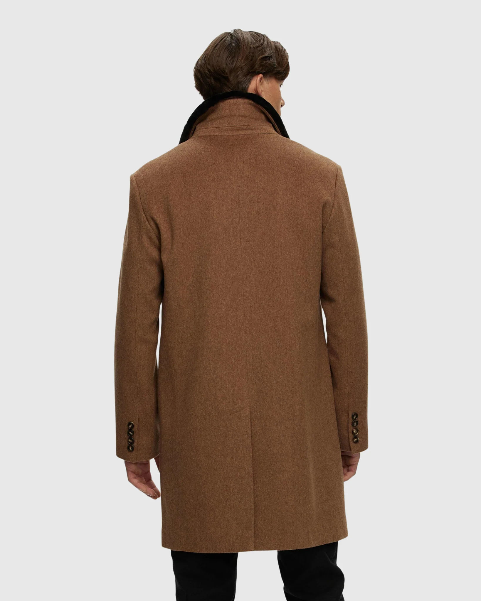 MENS LORO PIANA WOOL SHORT COAT WITH SHEARLING LAMB COLLAR - Image 4