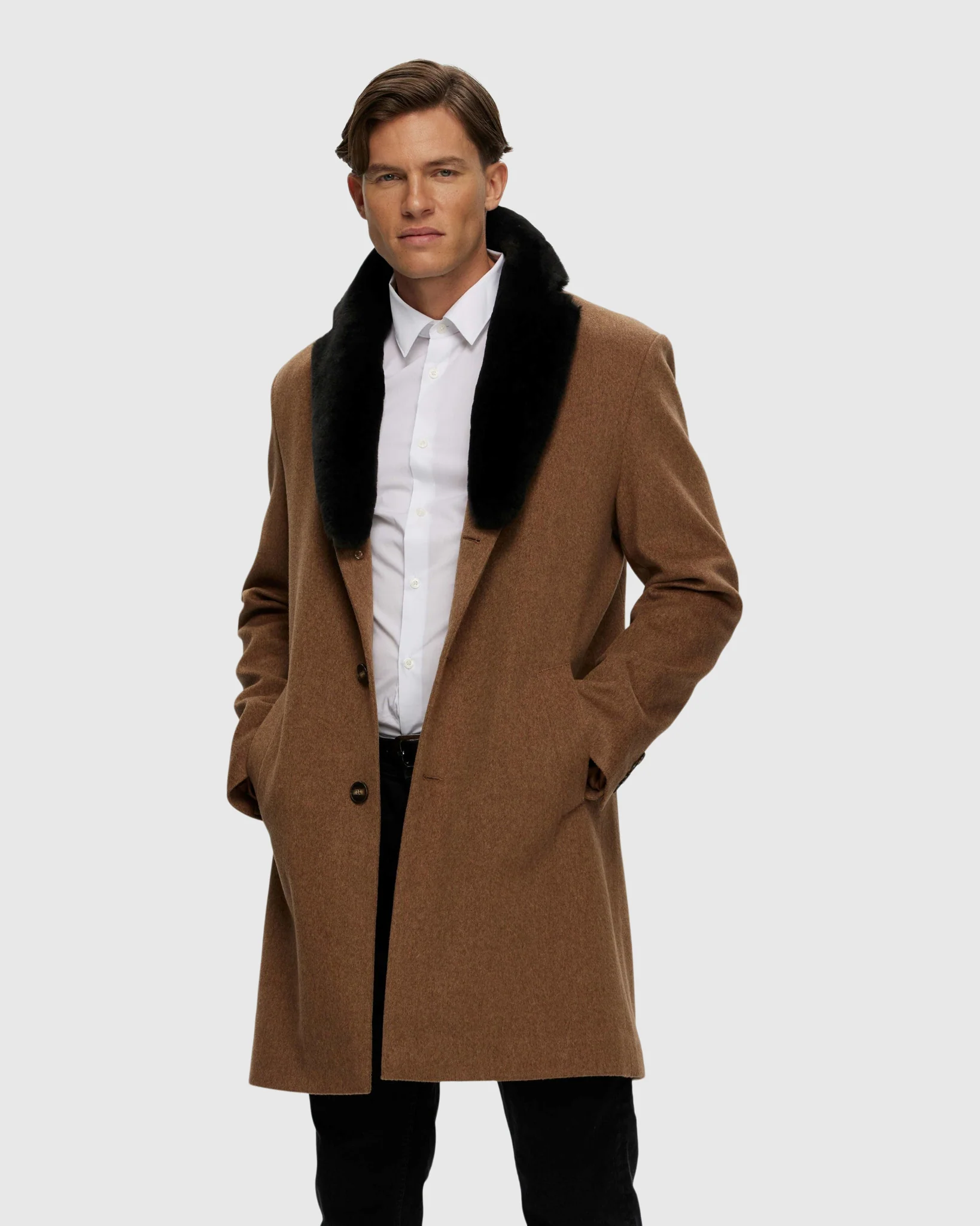 MENS LORO PIANA WOOL SHORT COAT WITH SHEARLING LAMB COLLAR - Image 5