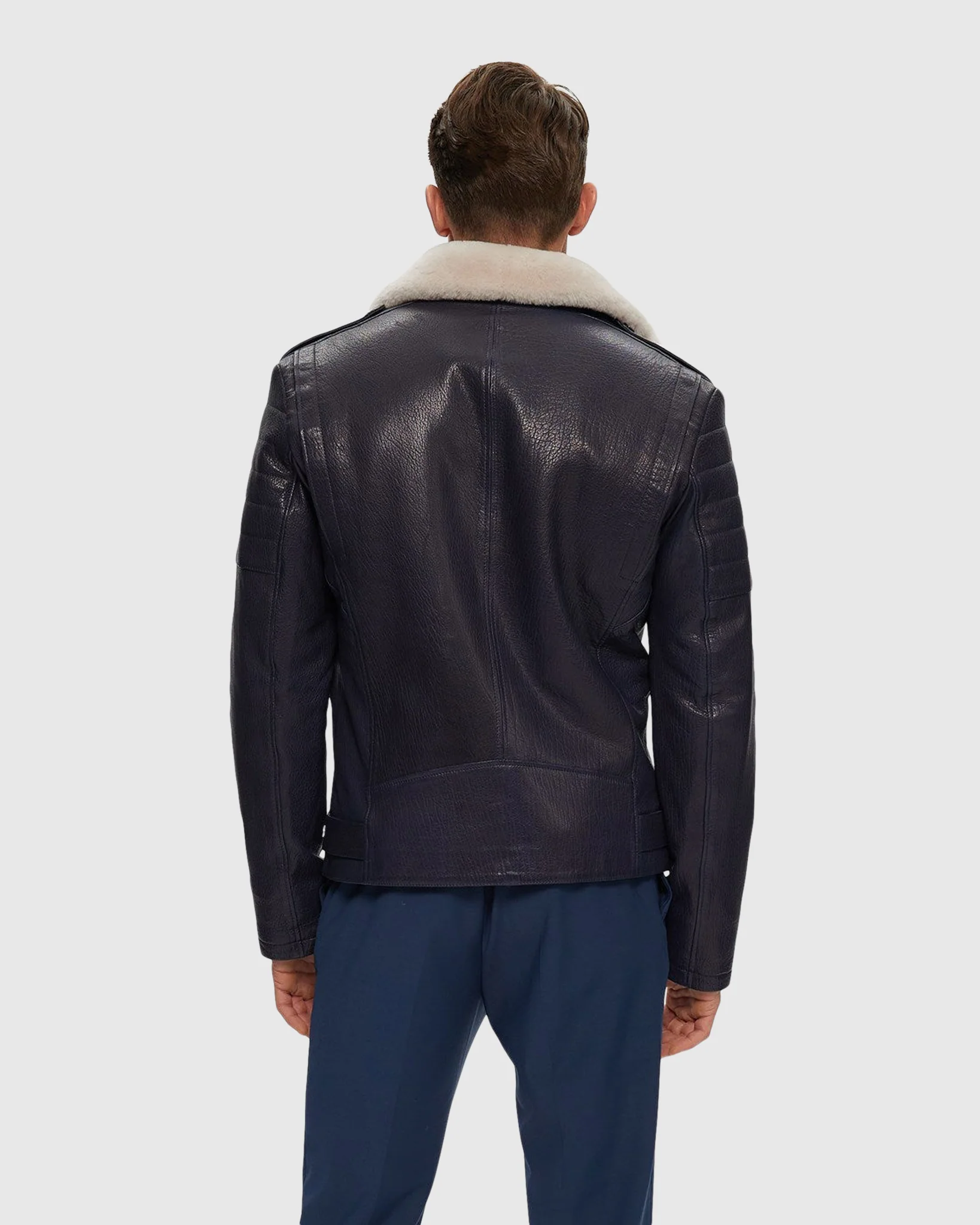 Mens Nappa Moto Jacket with Shearling Lamb Lining - Image 3
