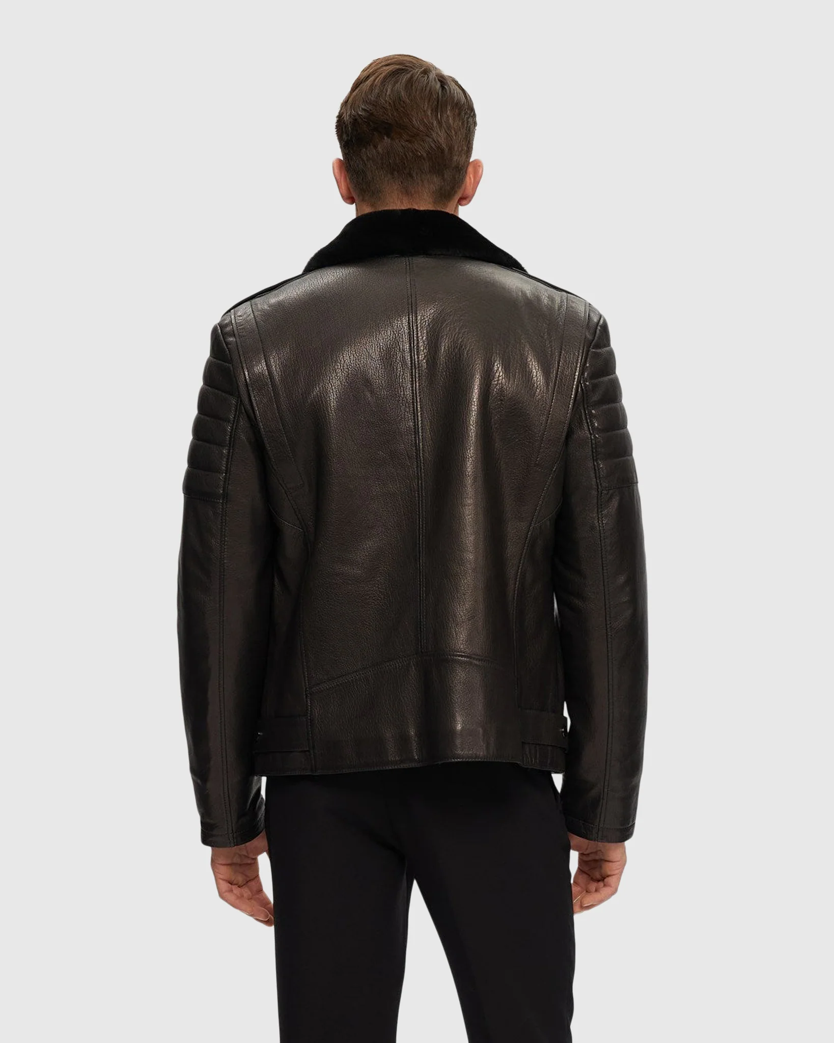 Mens Nappa Moto Jacket with Shearling Lamb Lining - Image 6