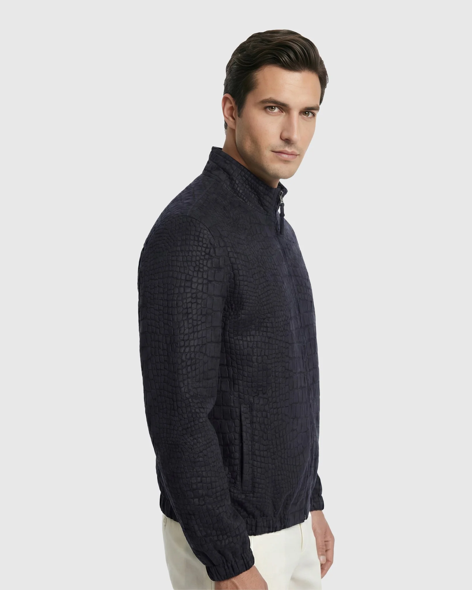 MENS NUBUCK CROCO EMBOSSED JACKET REVERSIBLE TO CASHMERE & WOOL CRAFTED FROM LORO PIANA - Image 5