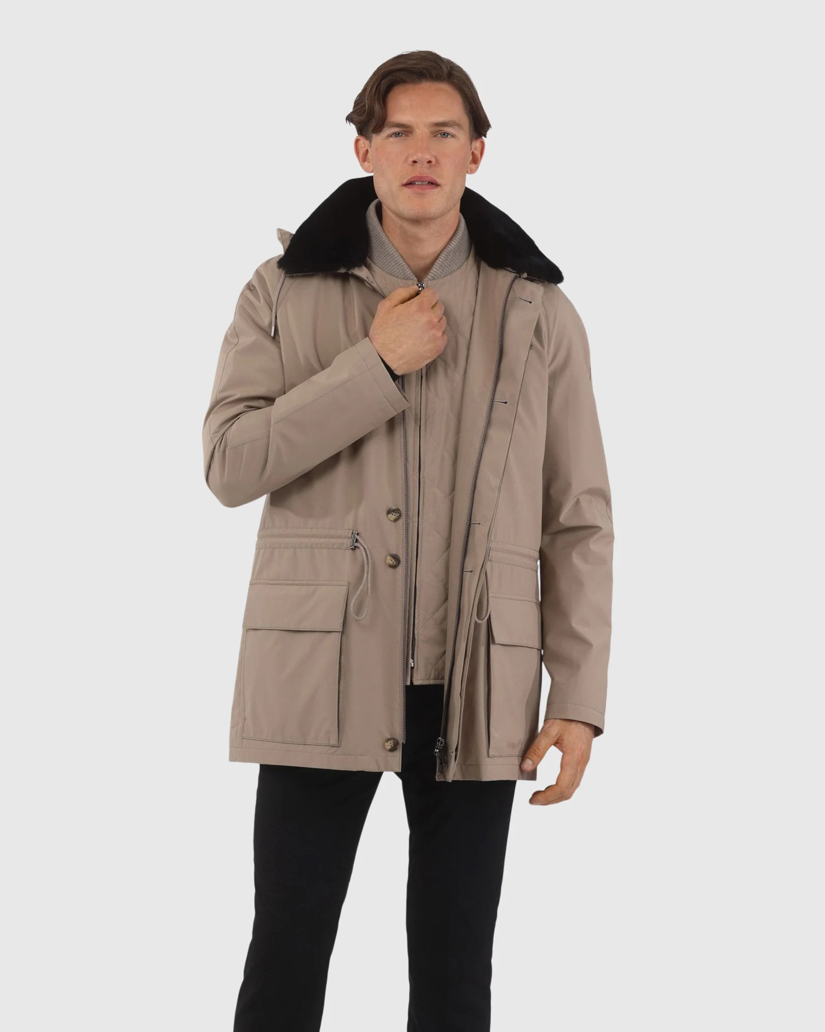 MENS PARKA WITH DETACHABLE SELECT SHEARLING LAMB COLLAR AND DETACHABLE VEST (2 PCS) - Image 5