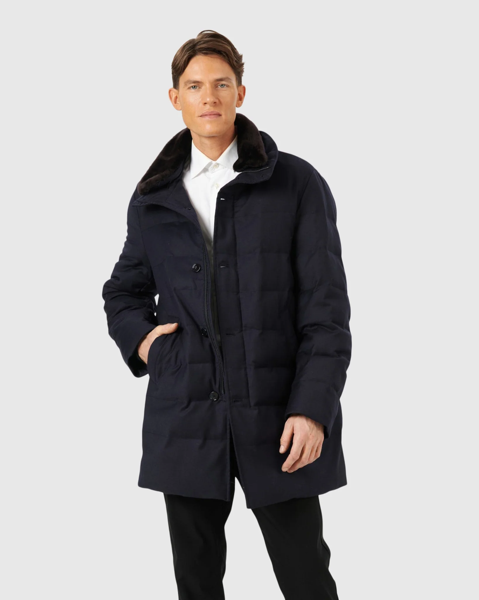 Men's Quilted Wool Stroller With Detachable Select Shearling Lamb Collar