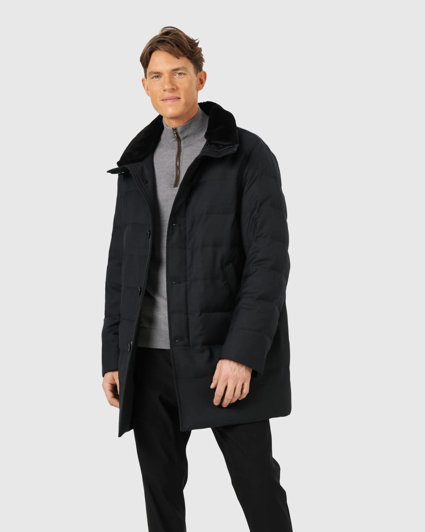 Men's Quilted Wool Stroller With Detachable Select Shearling Lamb Collar - Image 11