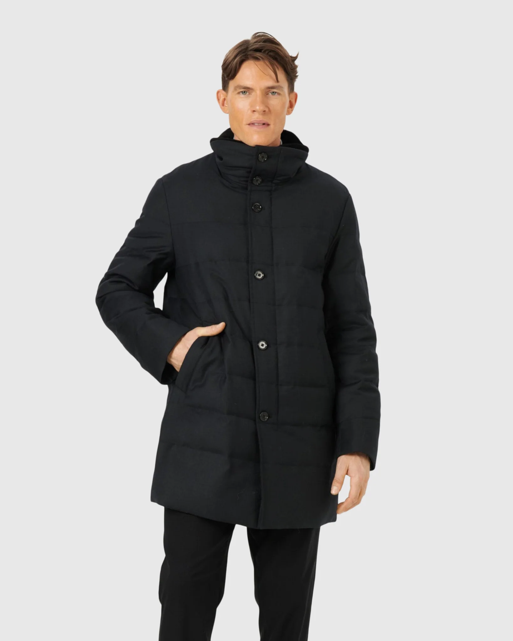 Men's Quilted Wool Stroller With Detachable Select Shearling Lamb Collar - Image 2