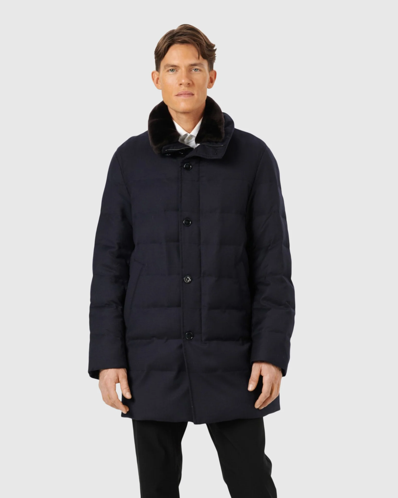 Men's Quilted Wool Stroller With Detachable Select Shearling Lamb Collar - Image 3