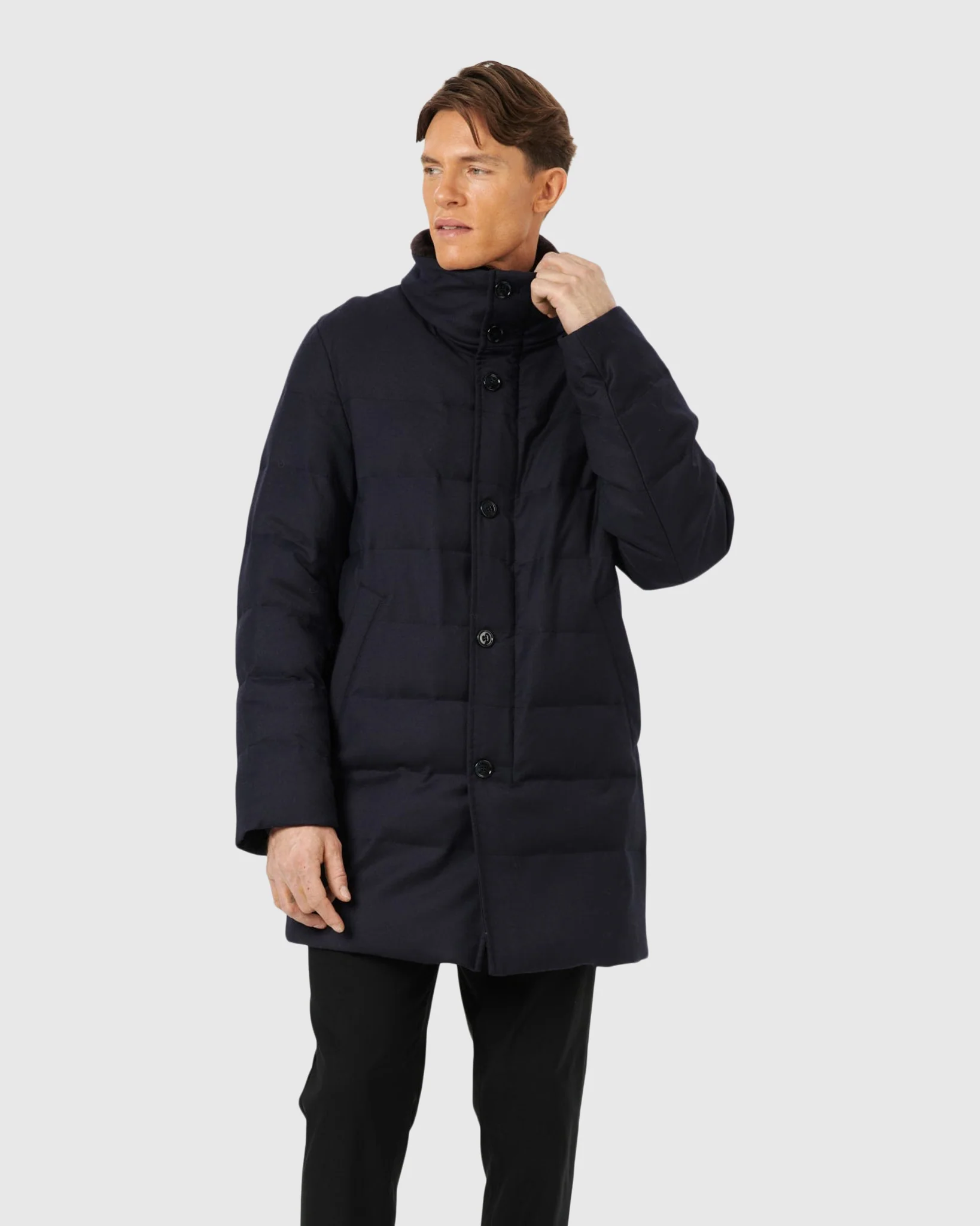 Men's Quilted Wool Stroller With Detachable Select Shearling Lamb Collar - Image 4