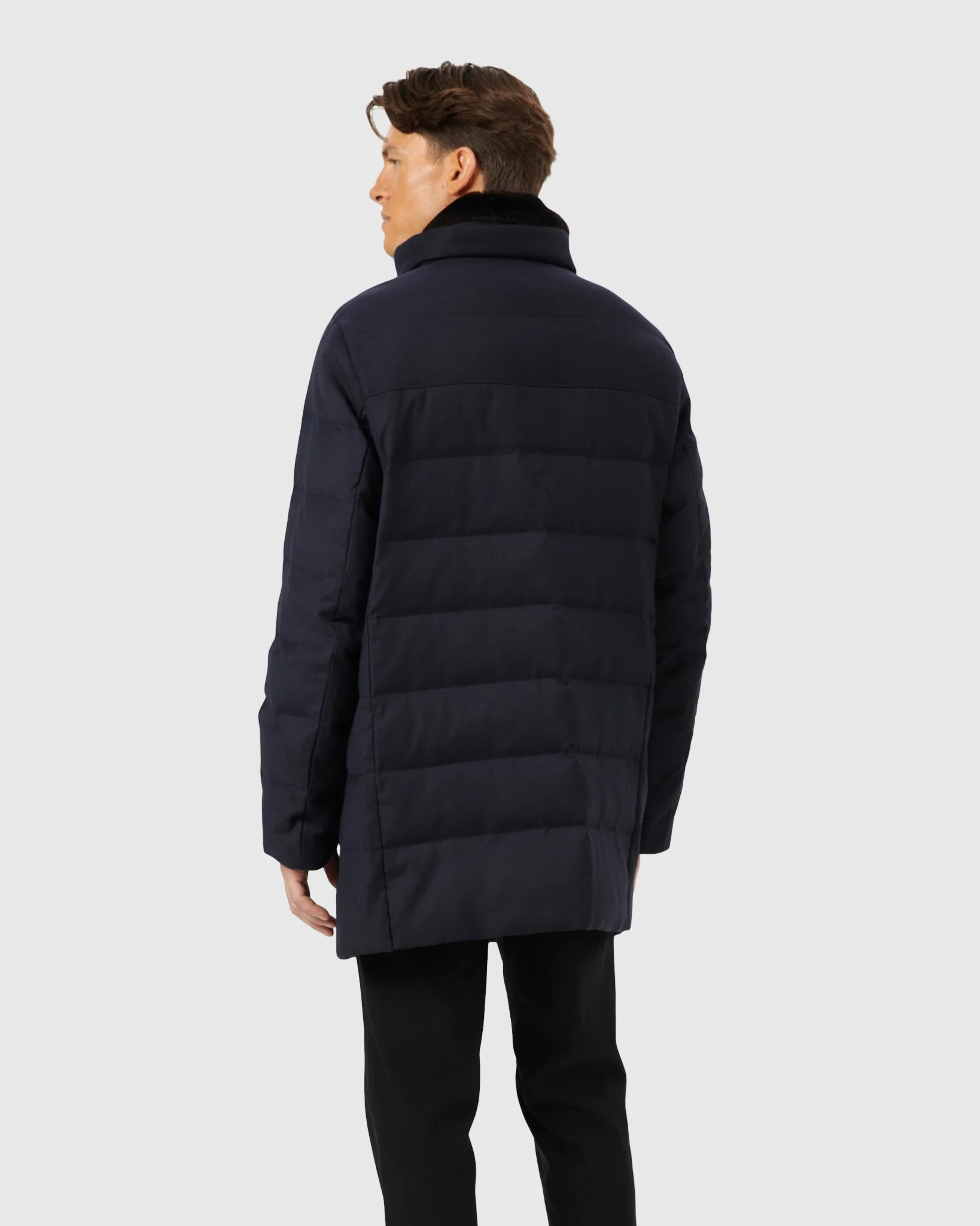 Men's Quilted Wool Stroller With Detachable Select Shearling Lamb Collar - Image 5