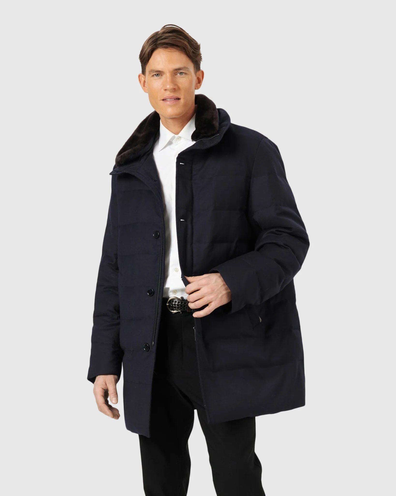 Men's Quilted Wool Stroller With Detachable Select Shearling Lamb Collar - Image 6