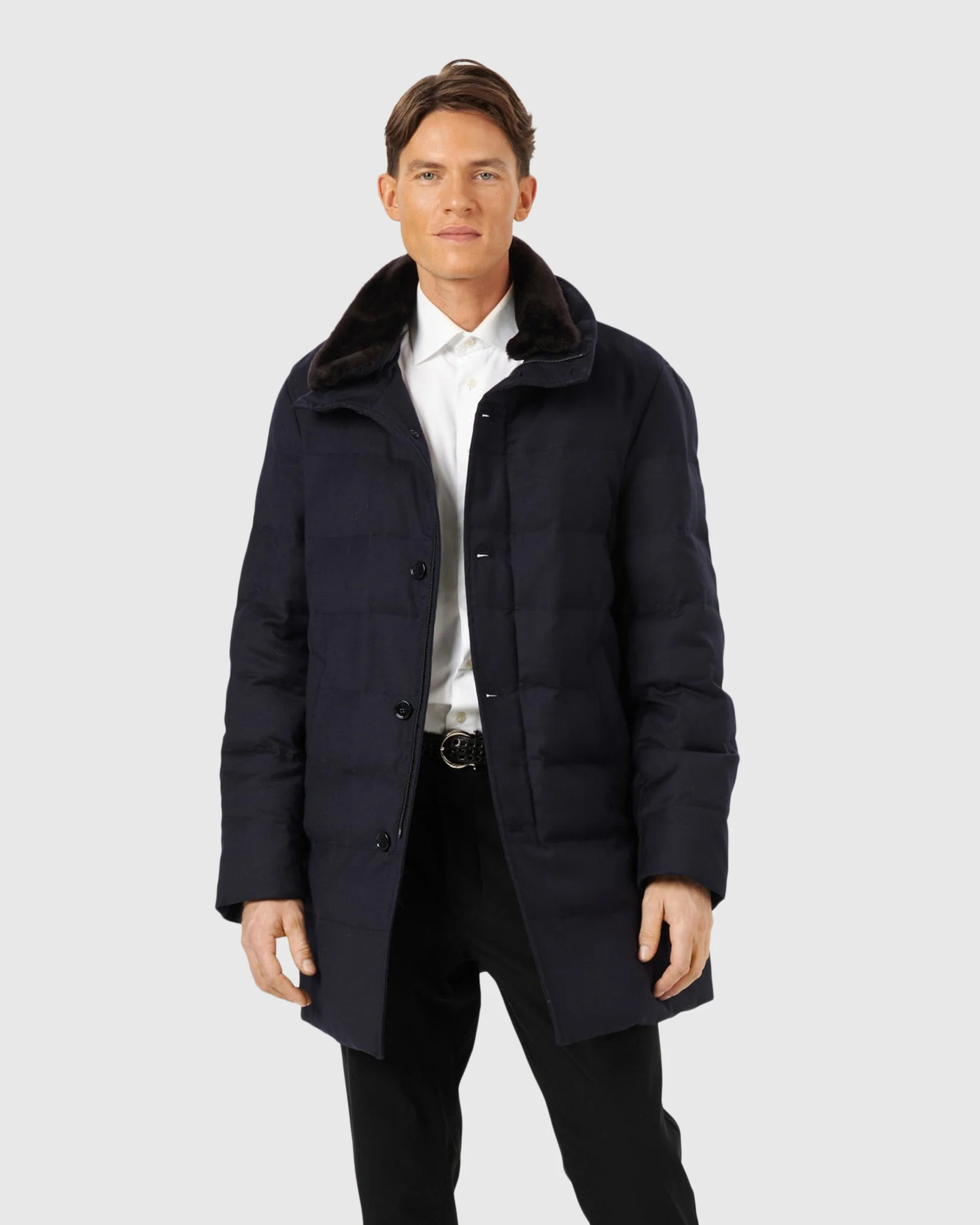 Men's Quilted Wool Stroller With Detachable Select Shearling Lamb Collar - Image 7