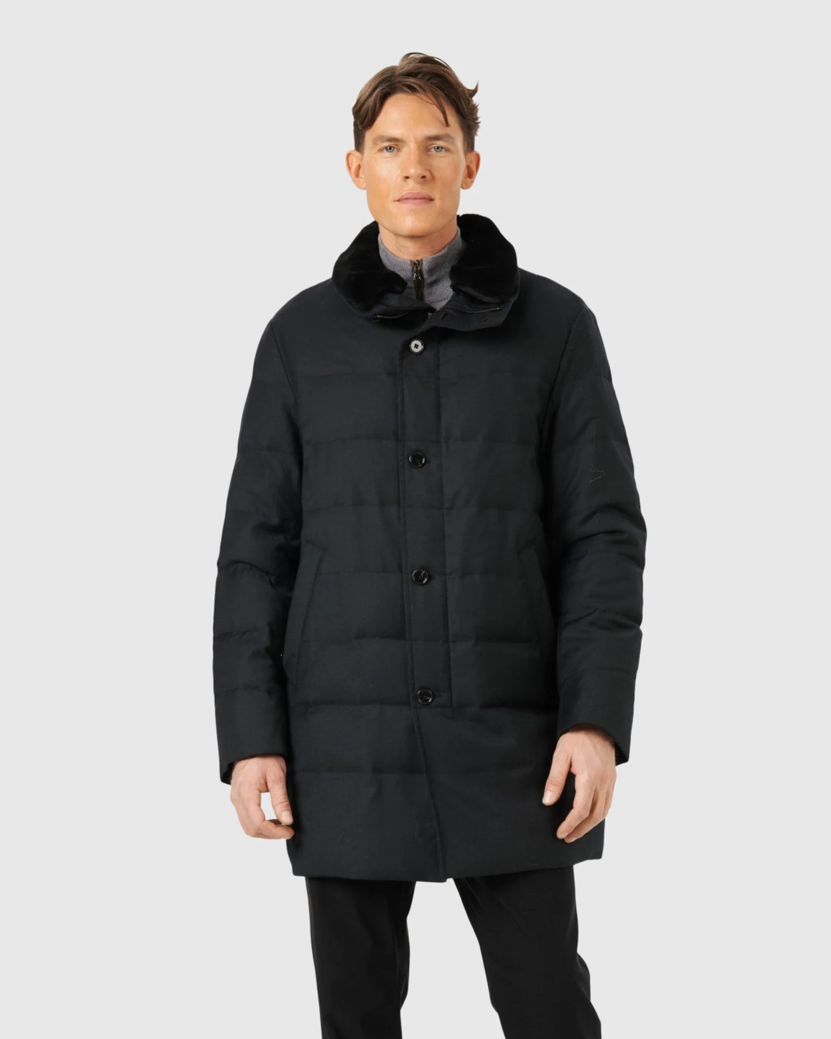 Men's Quilted Wool Stroller With Detachable Select Shearling Lamb Collar - Image 8
