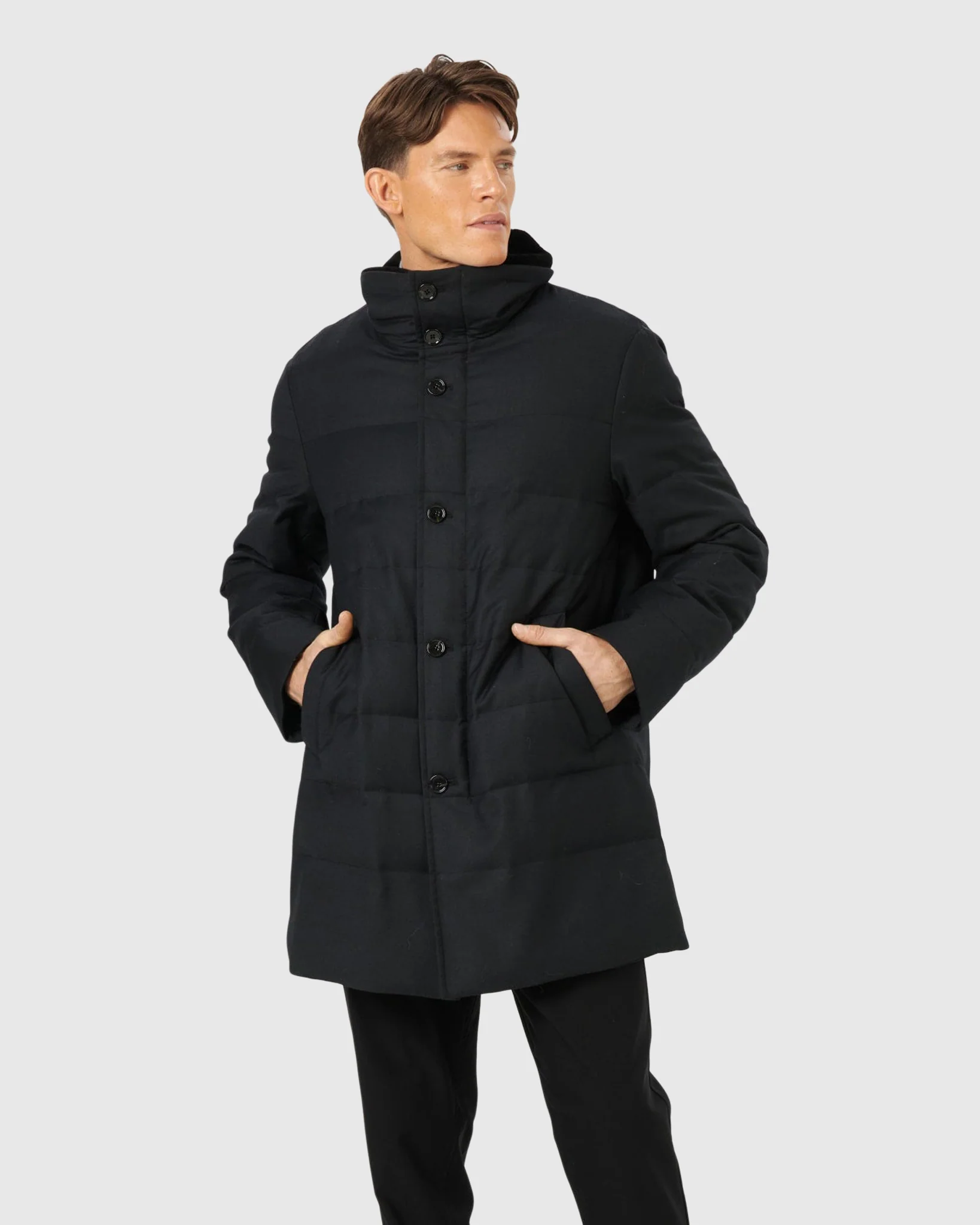 Men's Quilted Wool Stroller With Detachable Select Shearling Lamb Collar - Image 9