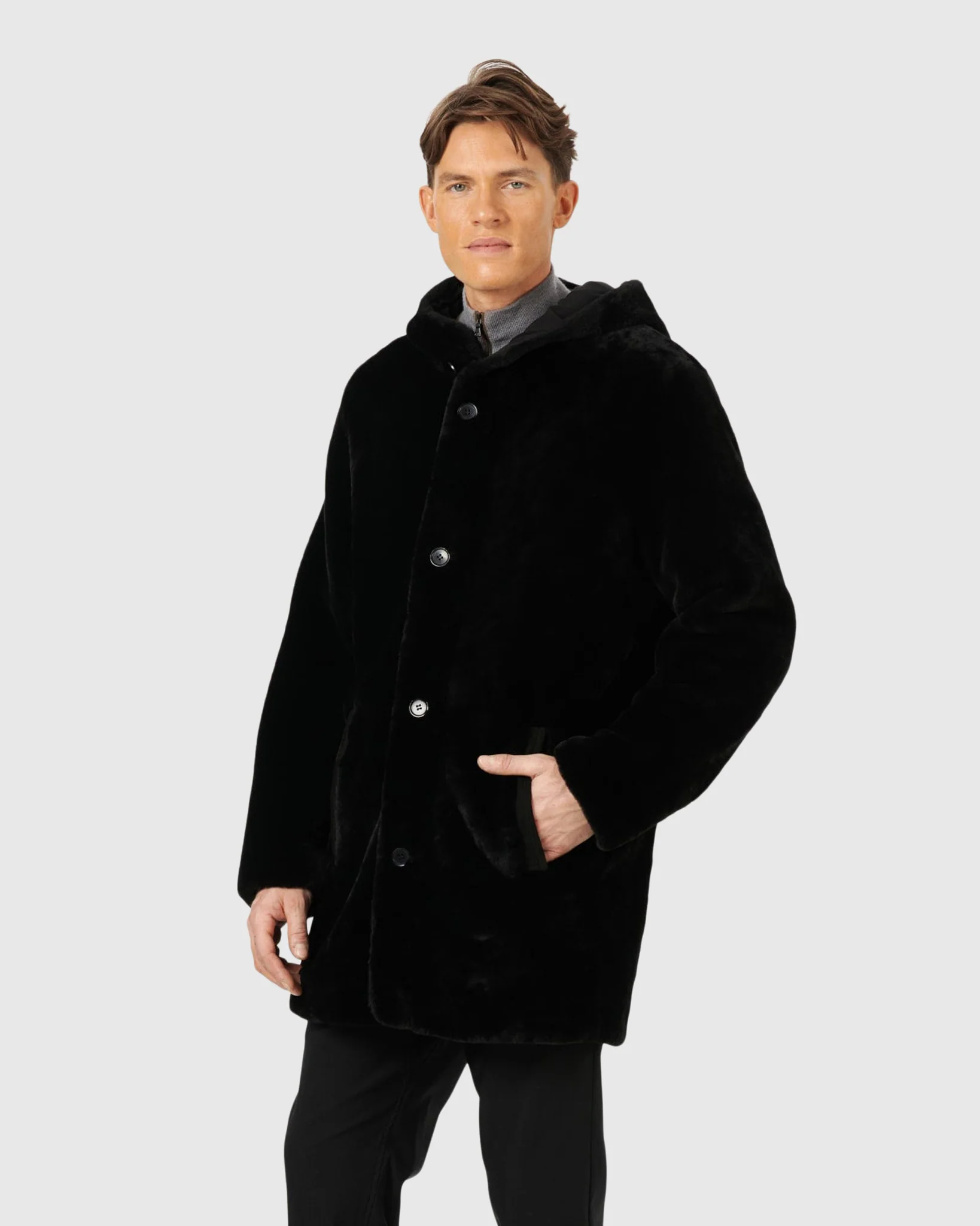 MENS SHEARLING LAMB PARKA REVERSIBLE TO TAFFETA - Image 3