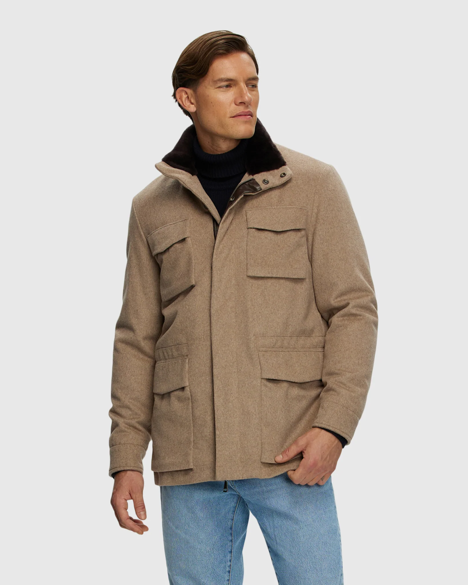 MENS SELECT FABRIC JACKET WITH MERINO SHEARLING LAMB COLLAR - Image 2