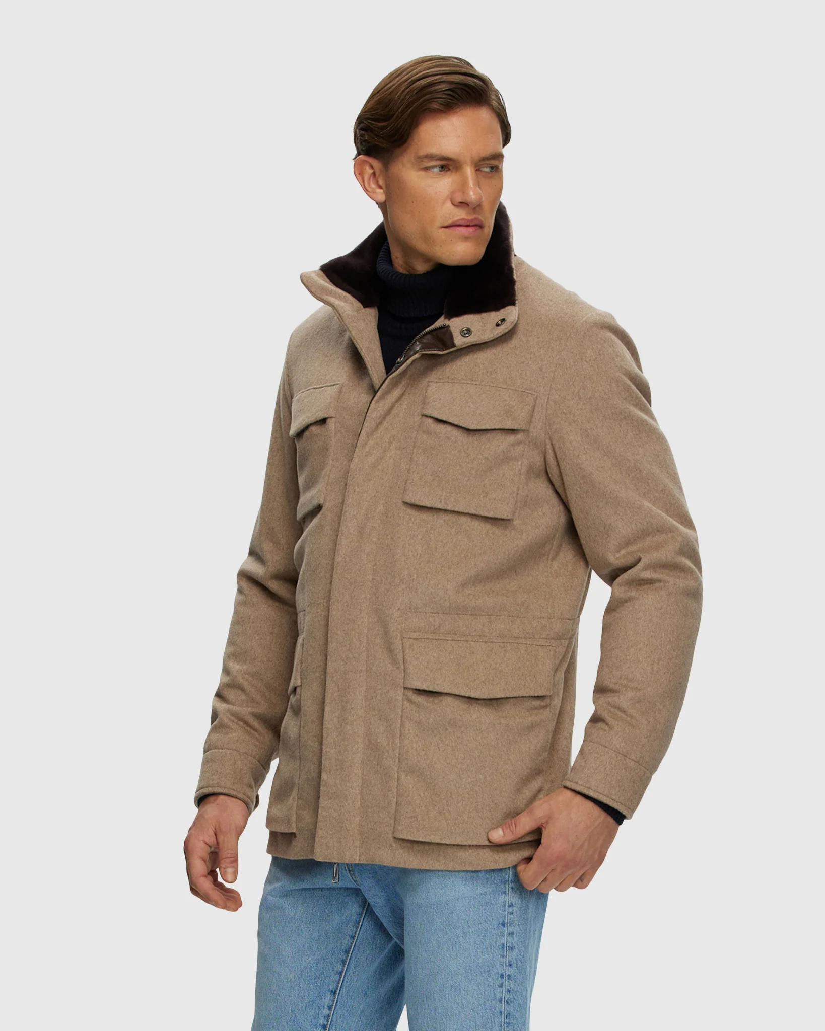 MENS SELECT FABRIC JACKET WITH MERINO SHEARLING LAMB COLLAR - Image 3