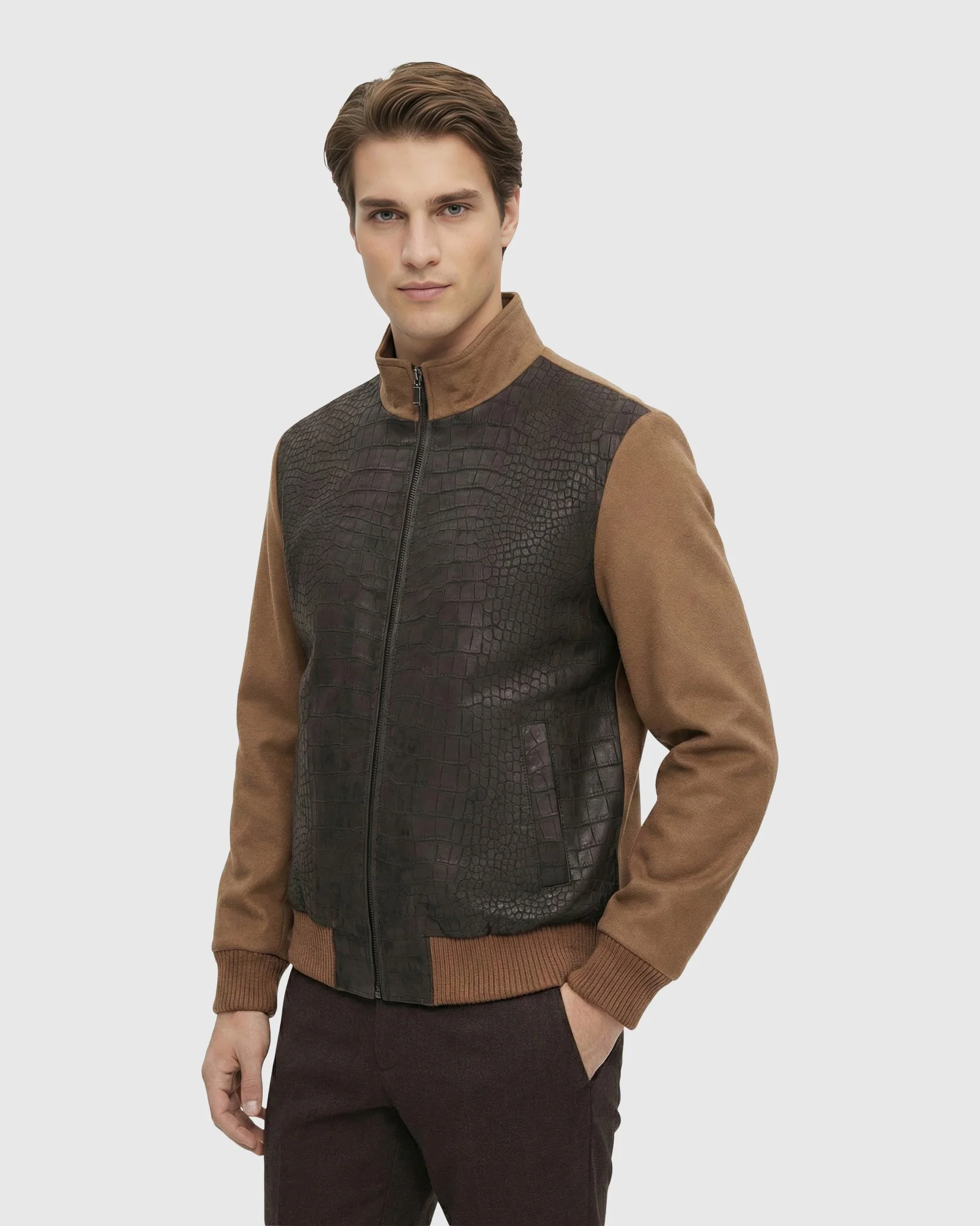 MEN'S SELECT NUBUCK CROCO EMBOSSED JACKET CRAFTED FROM LORO PIANA WOOL - Image 11