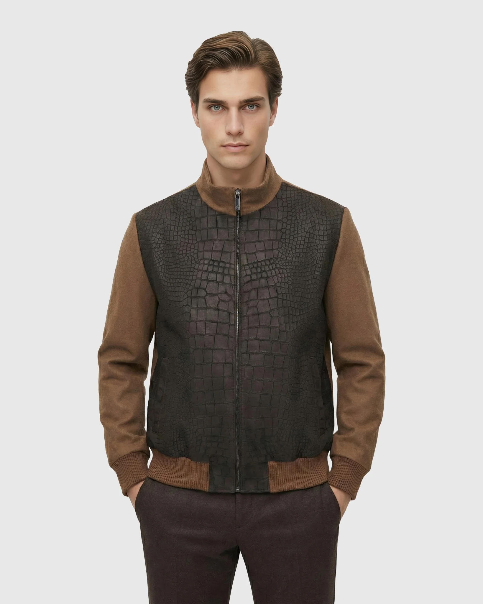 MEN'S SELECT NUBUCK CROCO EMBOSSED JACKET CRAFTED FROM LORO PIANA WOOL - Image 12