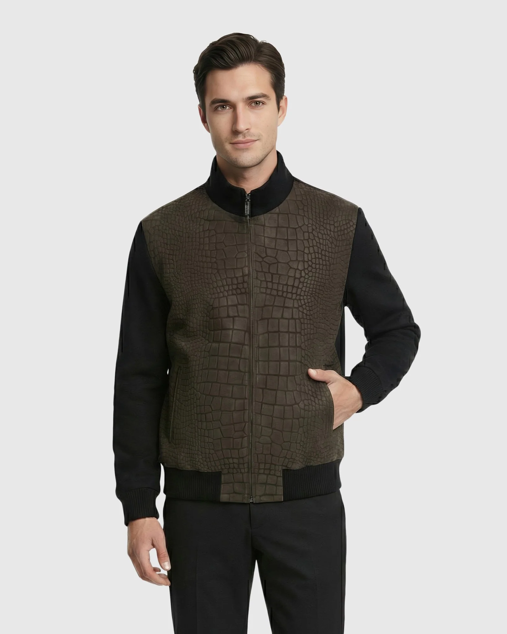 MEN'S SELECT NUBUCK CROCO EMBOSSED JACKET CRAFTED FROM LORO PIANA WOOL - Image 14
