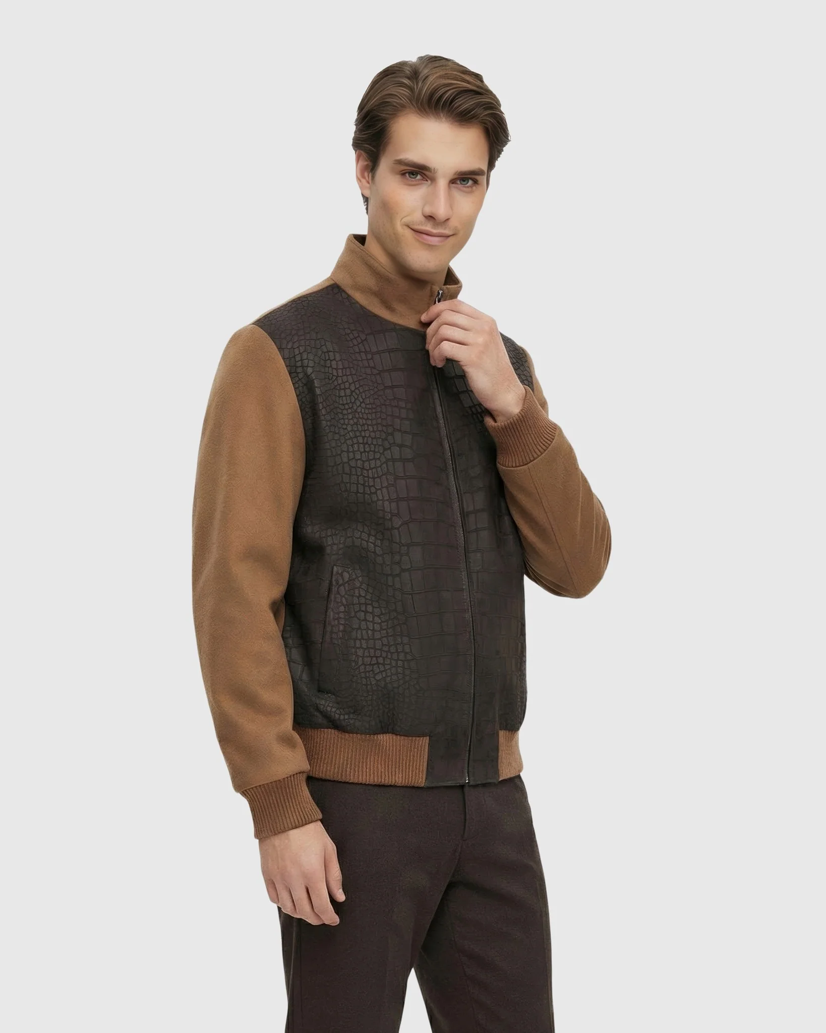 MEN'S SELECT NUBUCK CROCO EMBOSSED JACKET CRAFTED FROM LORO PIANA WOOL - Image 7