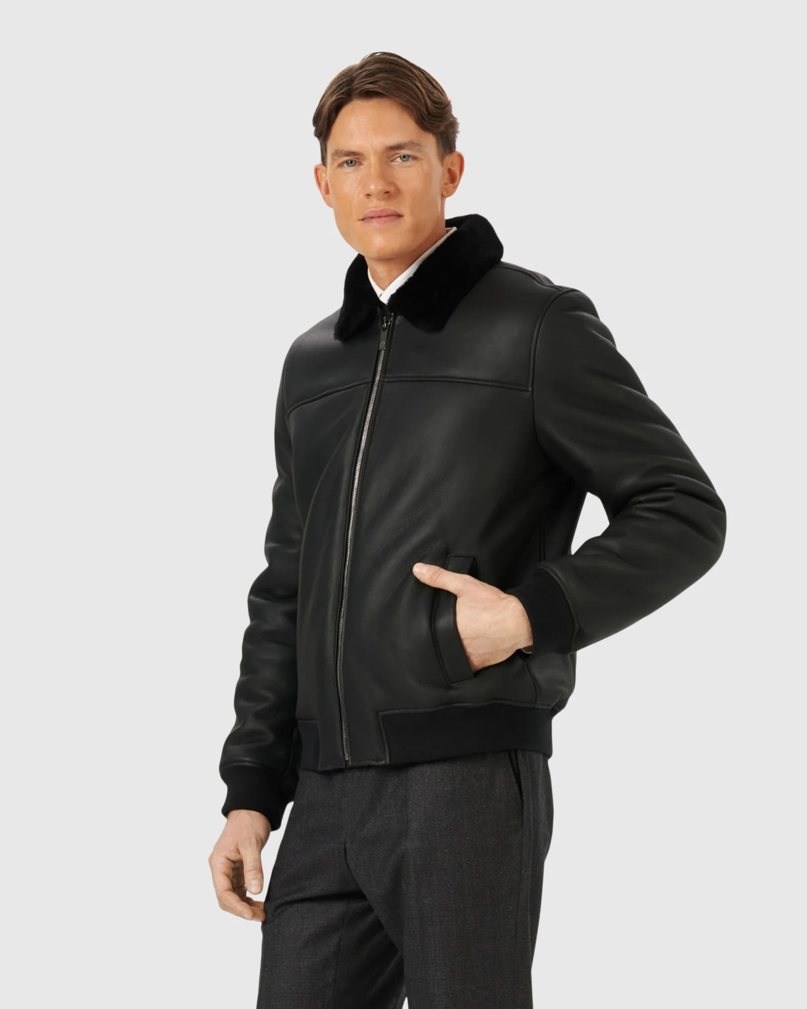 Men's Select Shearling Lamb Bomber Jacket - Image 4
