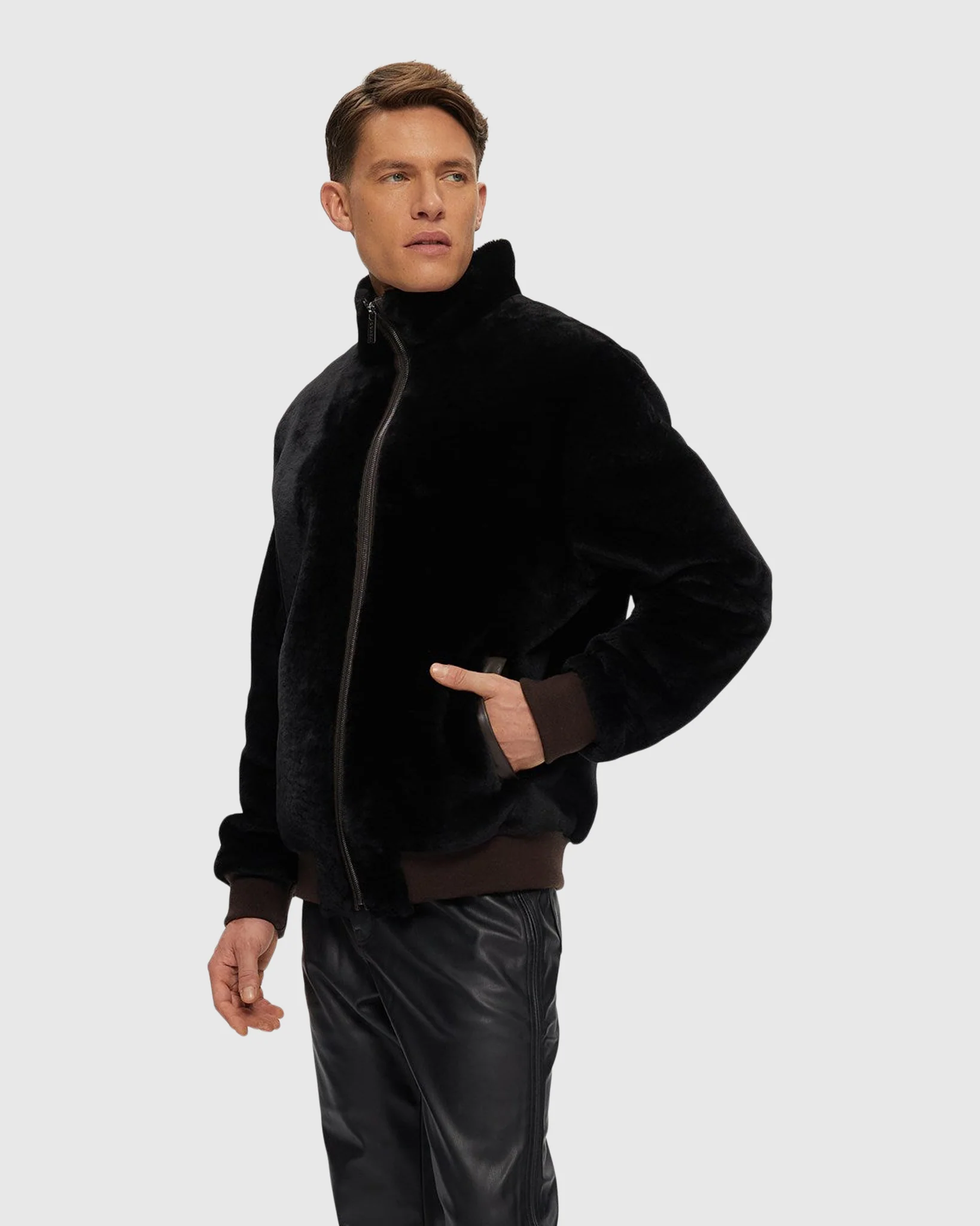 Men's Select Shearling Lamb Bomber Jacket - Image 2