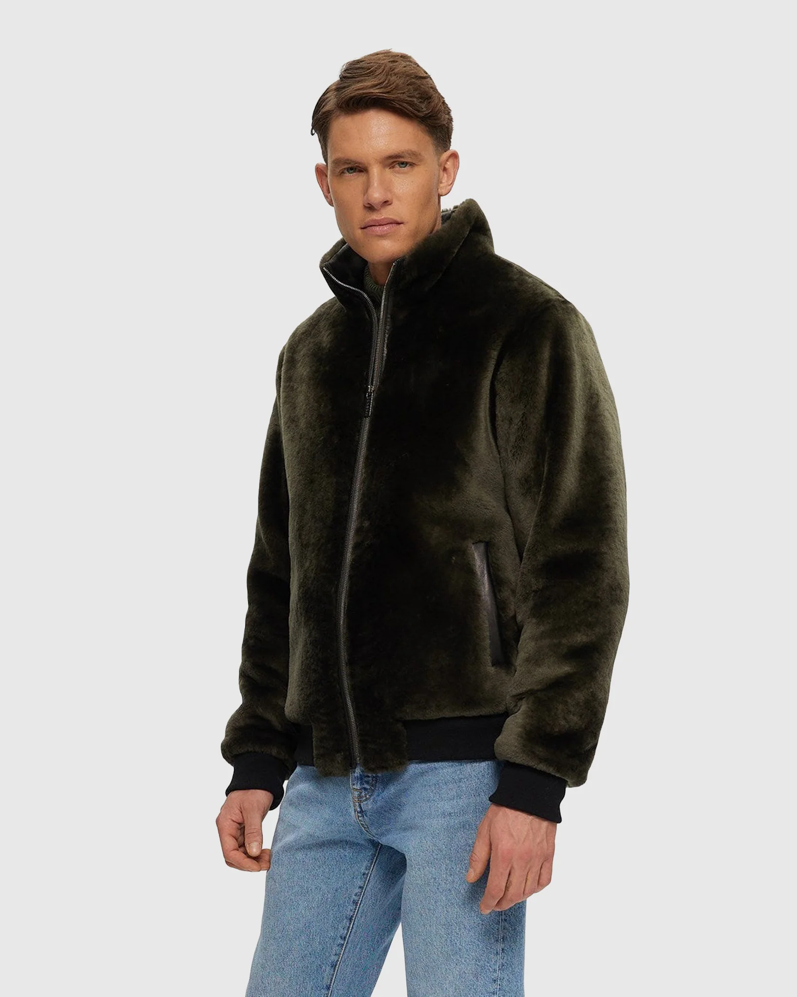 Men's Select Shearling Lamb Bomber Jacket - Image 6