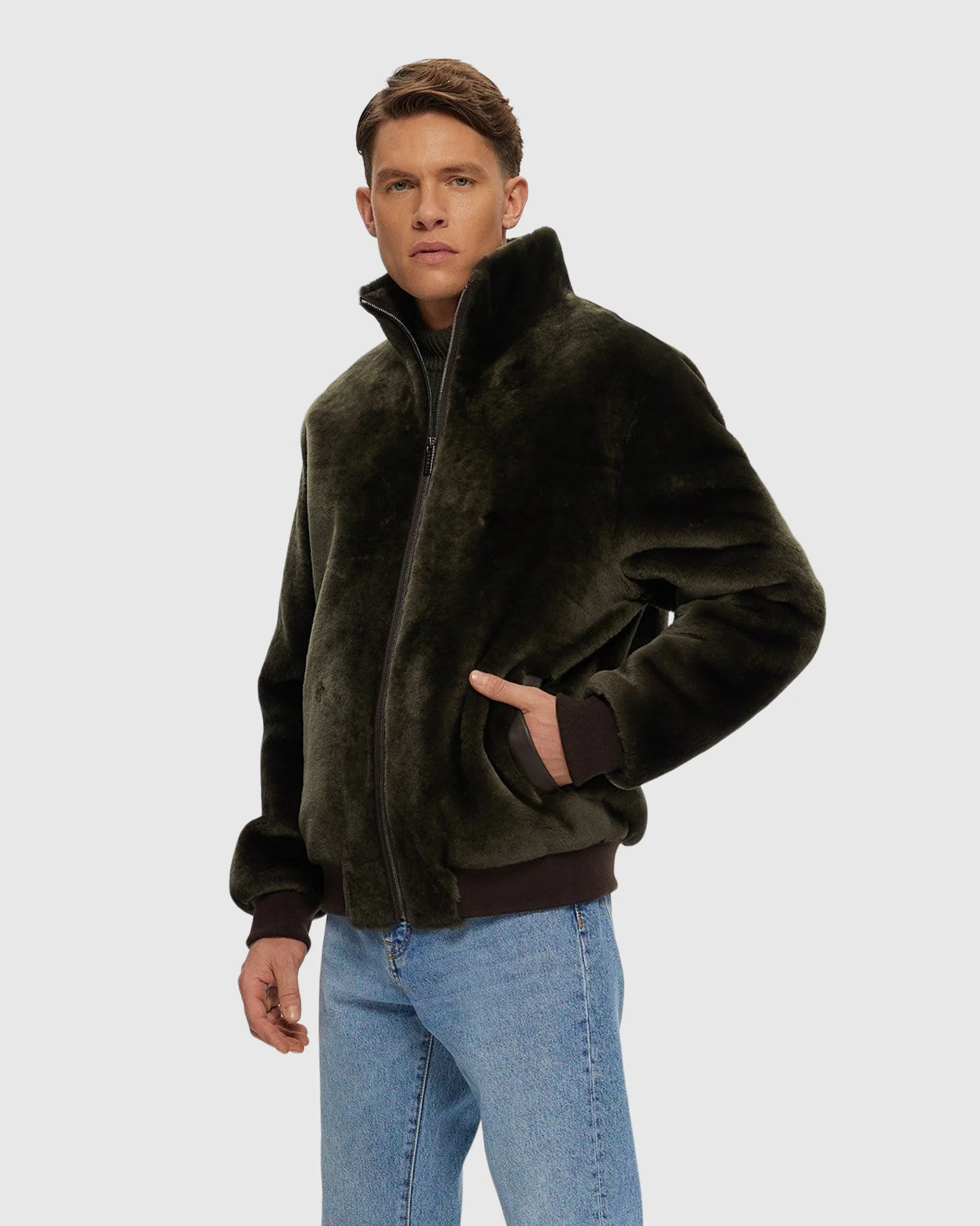 Men's Select Shearling Lamb Bomber Jacket - Image 9