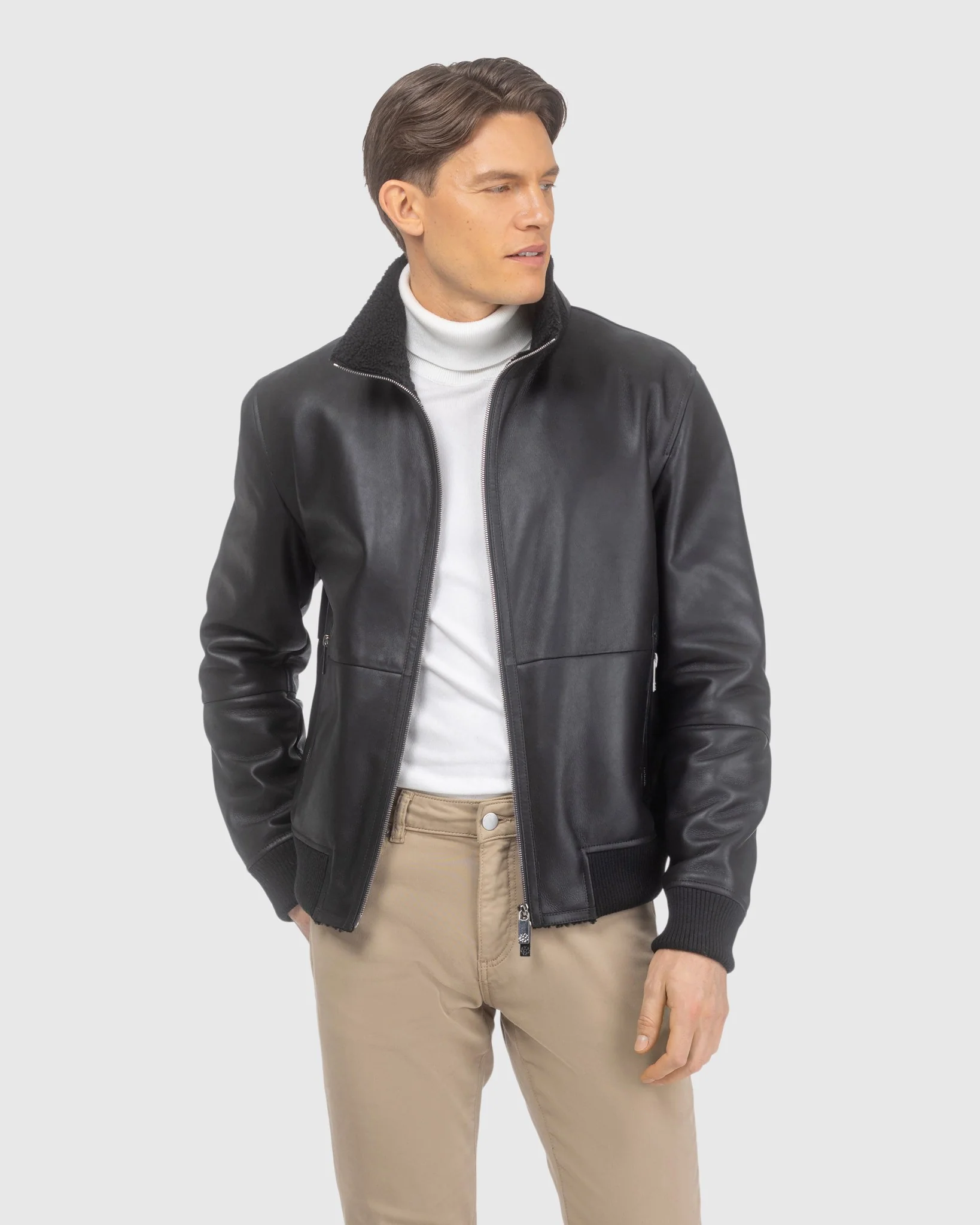Mens Shearling Lamb Bomber Jacket - Image 2