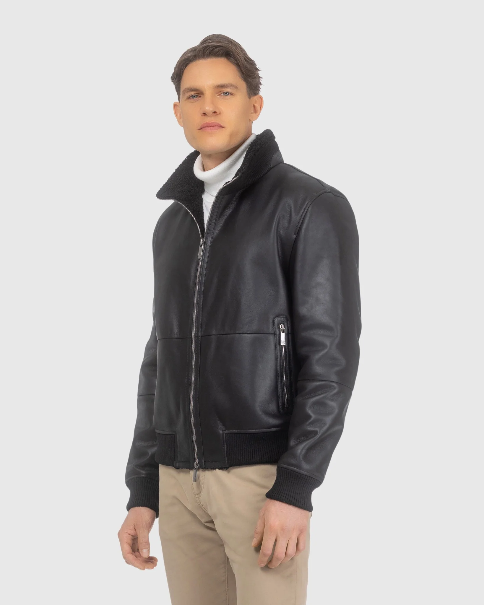 Mens Shearling Lamb Bomber Jacket - Image 4