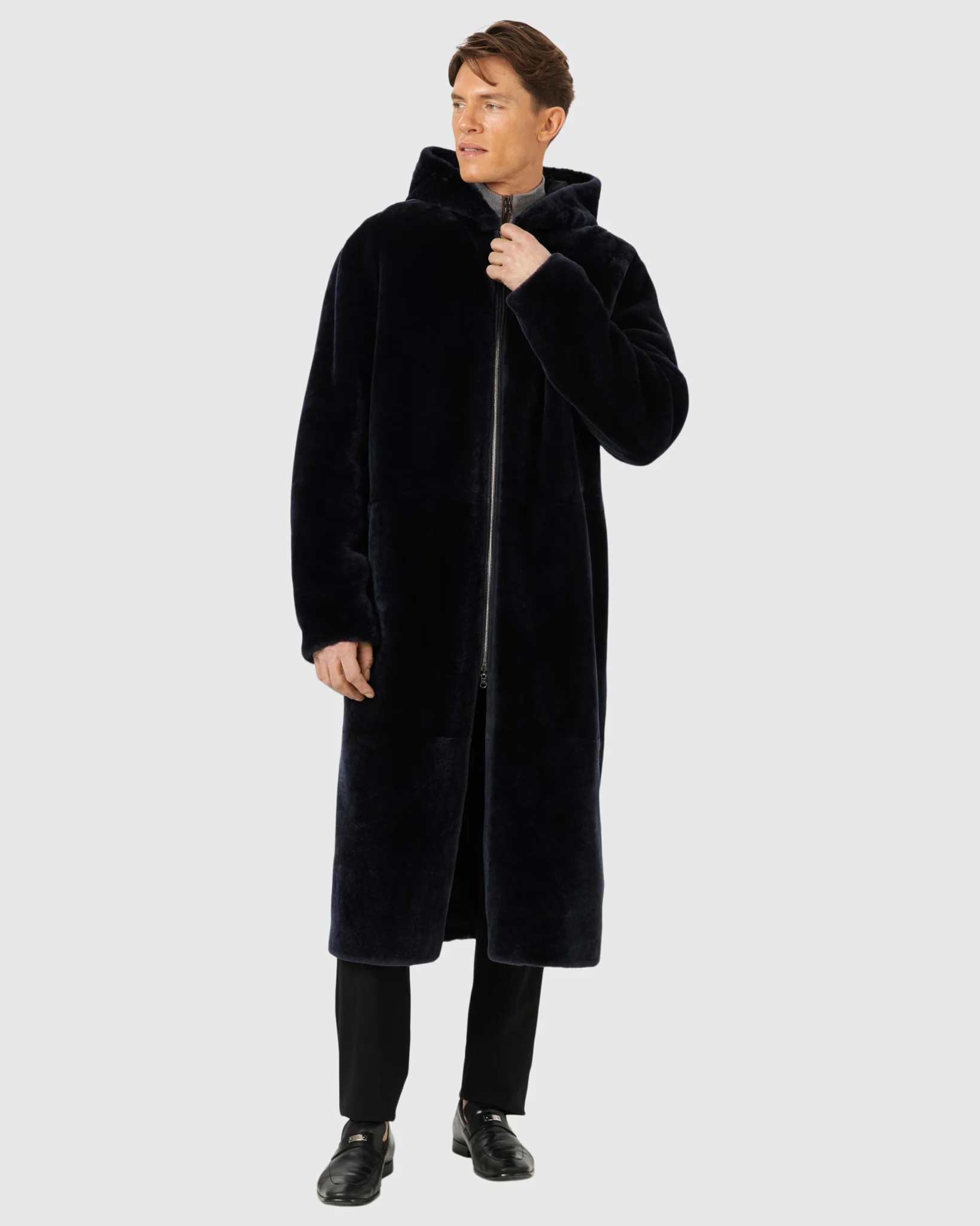 MENS SHEARLING LAMB PARKA REVERSIBLE TO POLY-TAFFETA