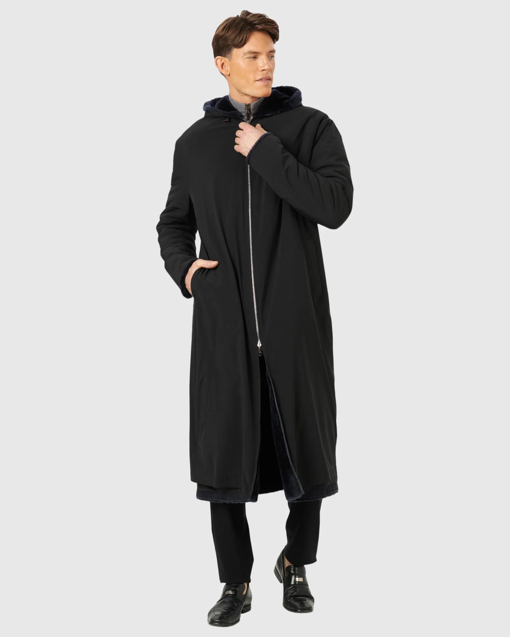 MENS SHEARLING LAMB PARKA REVERSIBLE TO POLY-TAFFETA - Image 3