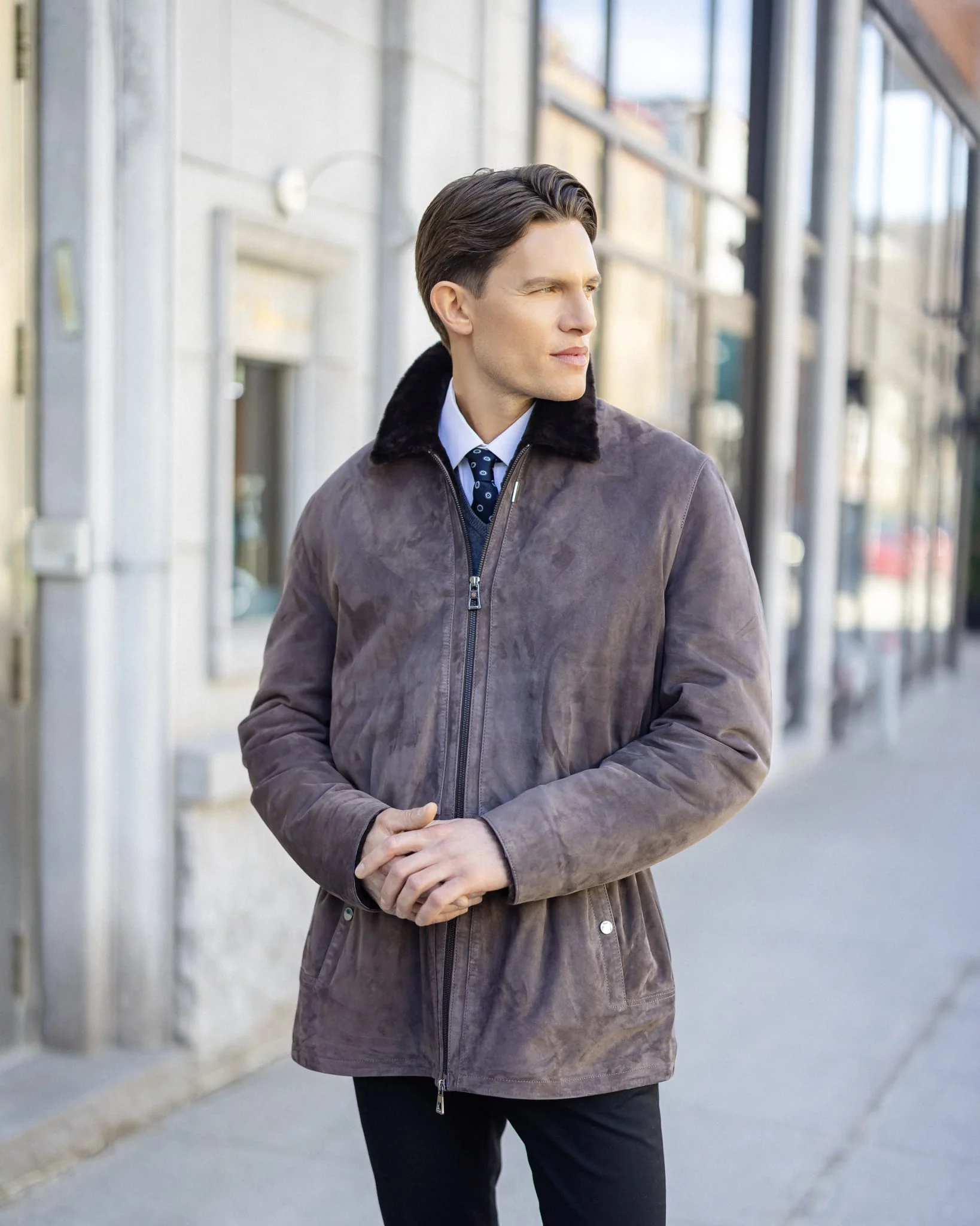 Mens Suede Jacket With Select Shearling Lamb Lining - Image 40
