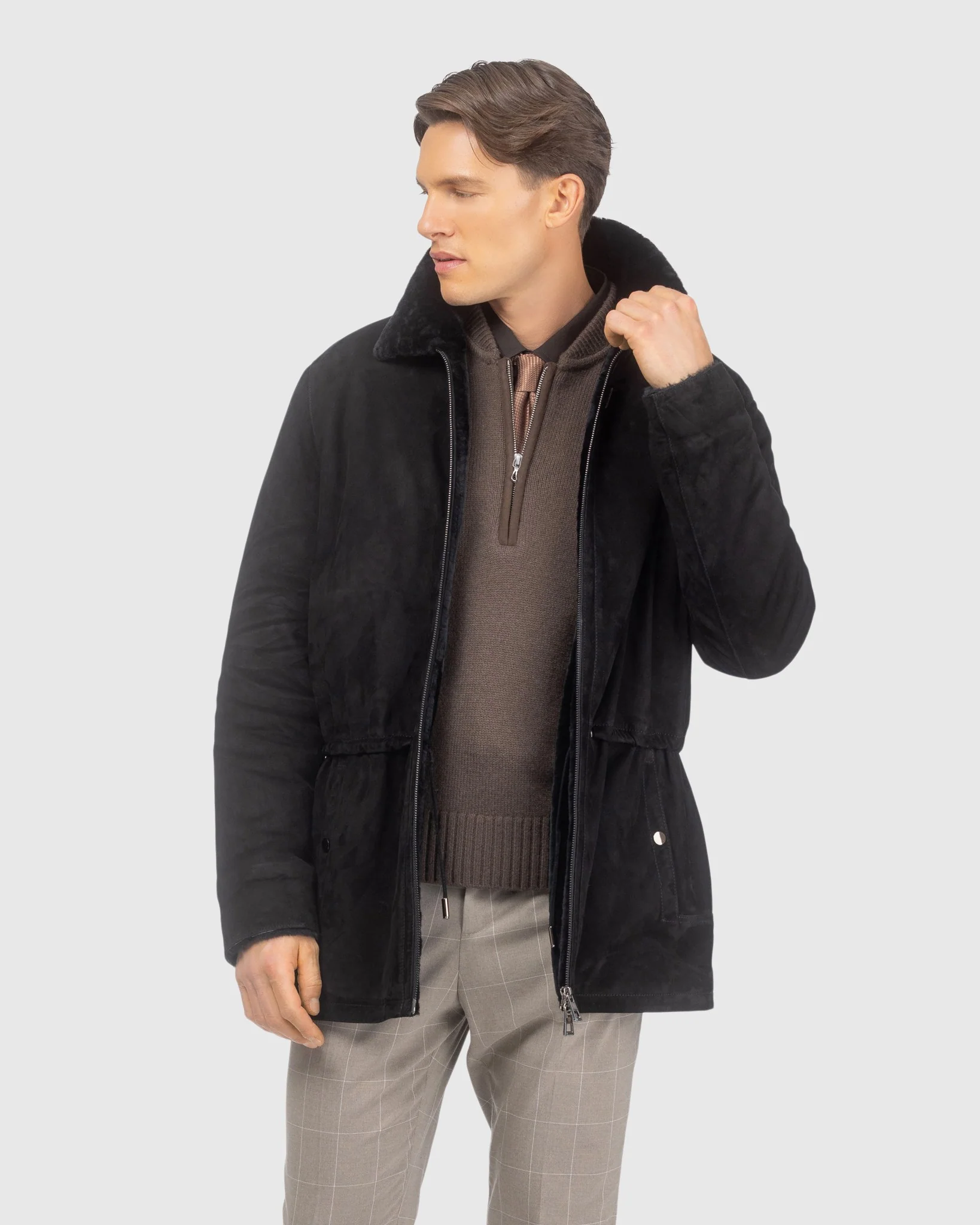Mens Suede Jacket With Select Shearling Lamb Lining - Image 6