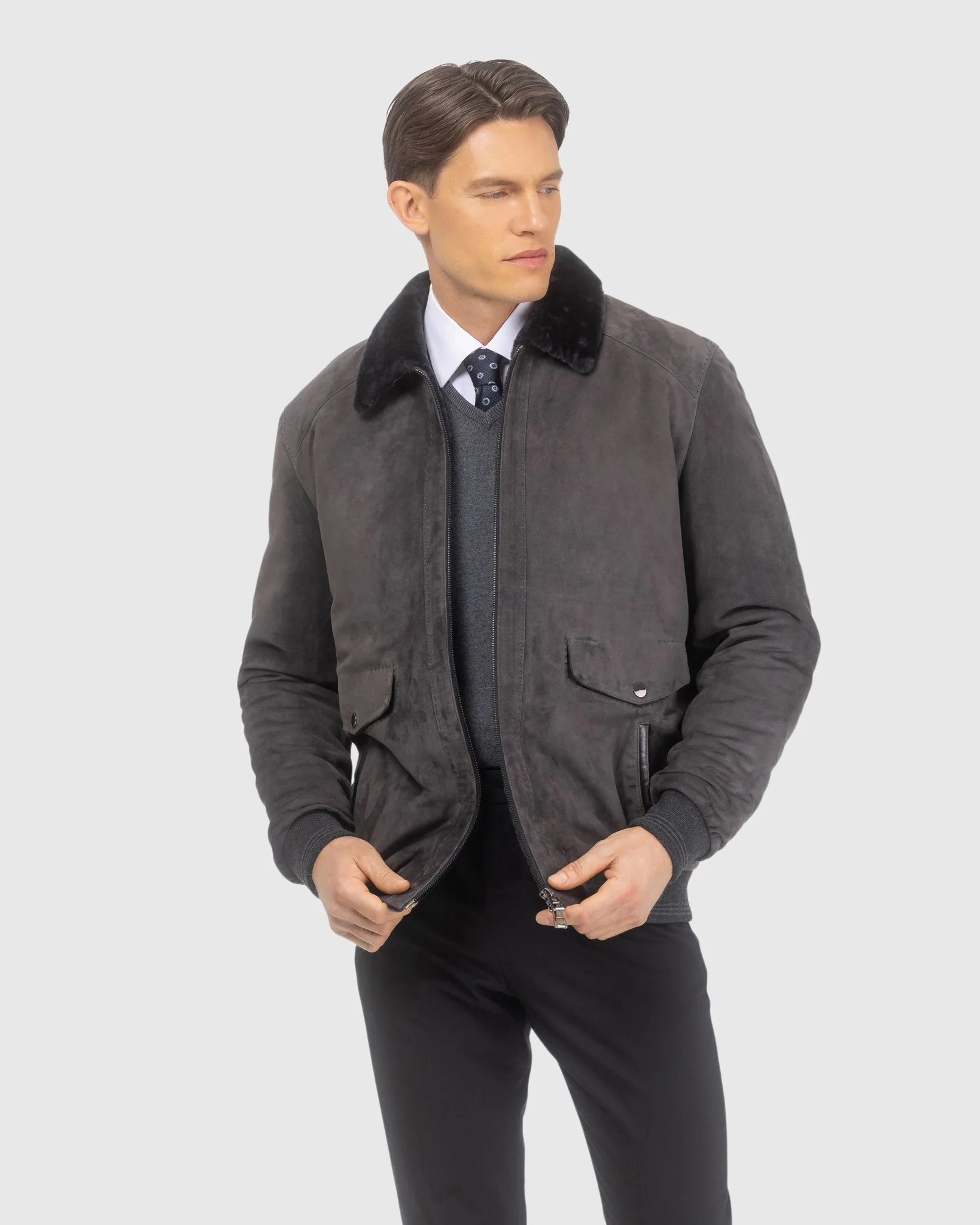 MENS SUEDE JACKET WITH SELECT SHEARLING LAMB LINING - Image 11